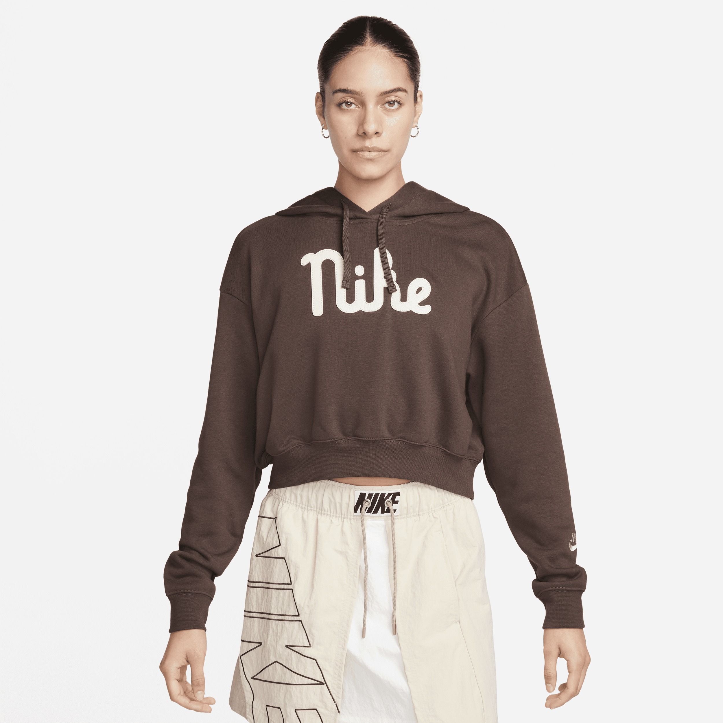 Nike Women's  Sportswear Club Fleece Oversized Cropped Hoodie In Brown