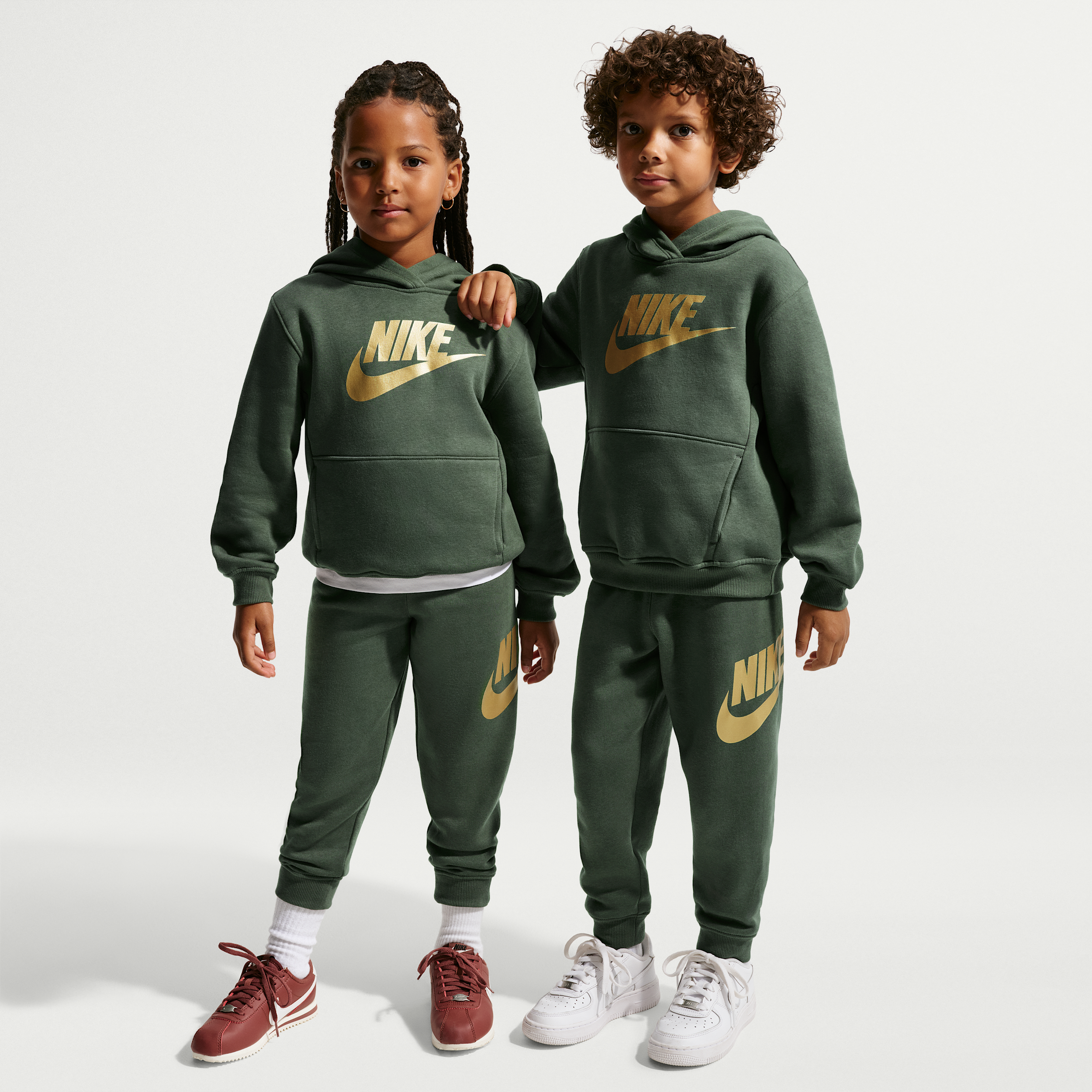 Nike Little Boys Club Fleece 2-Piece Set Logo Hoodie & Sweatpants Set - Camo Green/ Gold