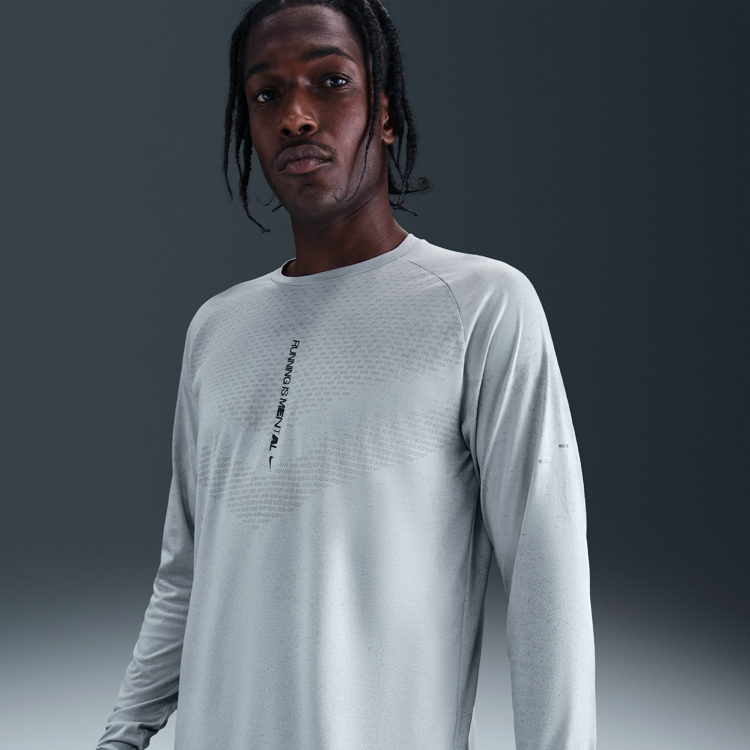 Nike Men's Stride Dri-fit Adv Long-sleeve Running Top With Reflective Accents In Gray