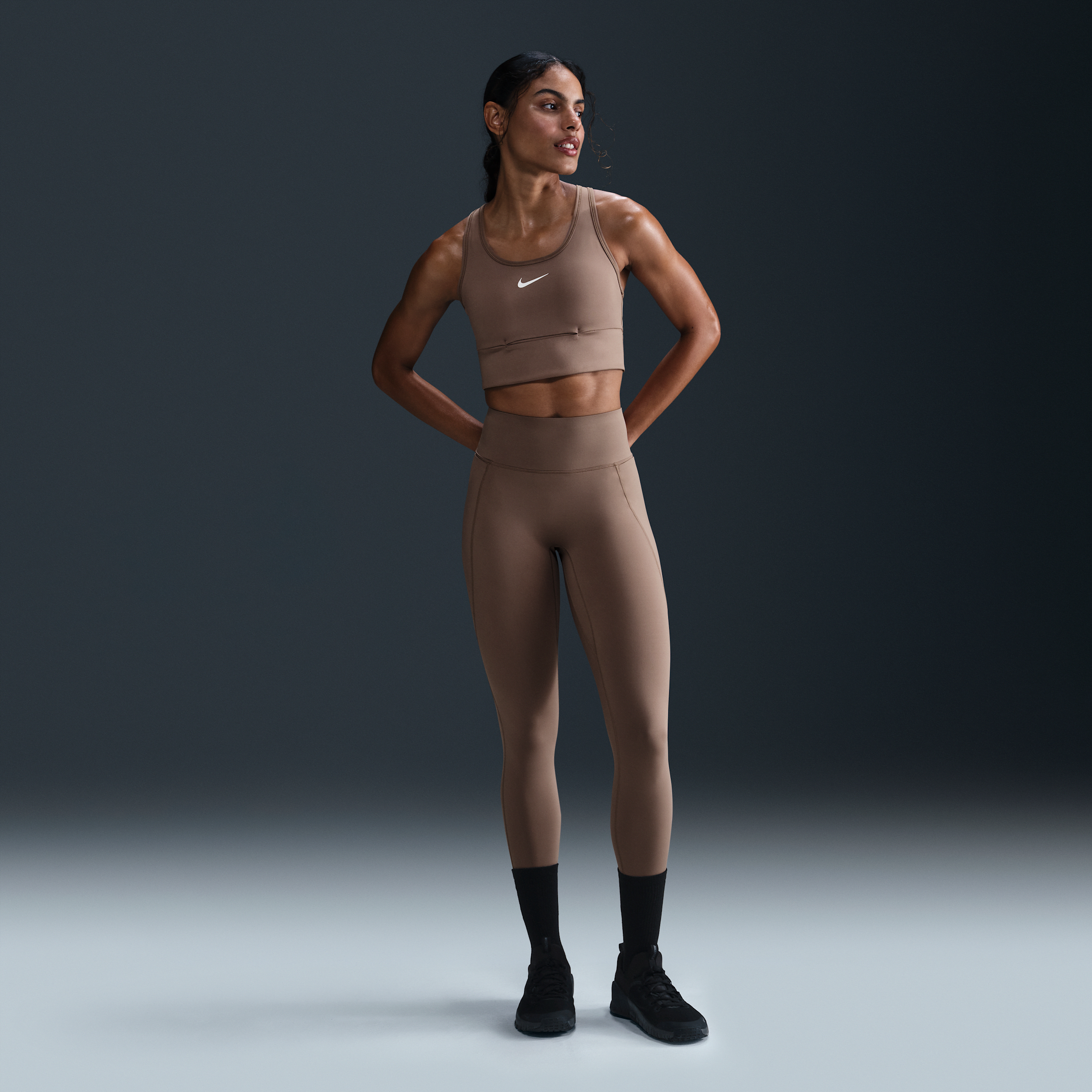 Nike Women's Universa Medium-support High-waisted 7/8 Leggings With Pockets In Brown