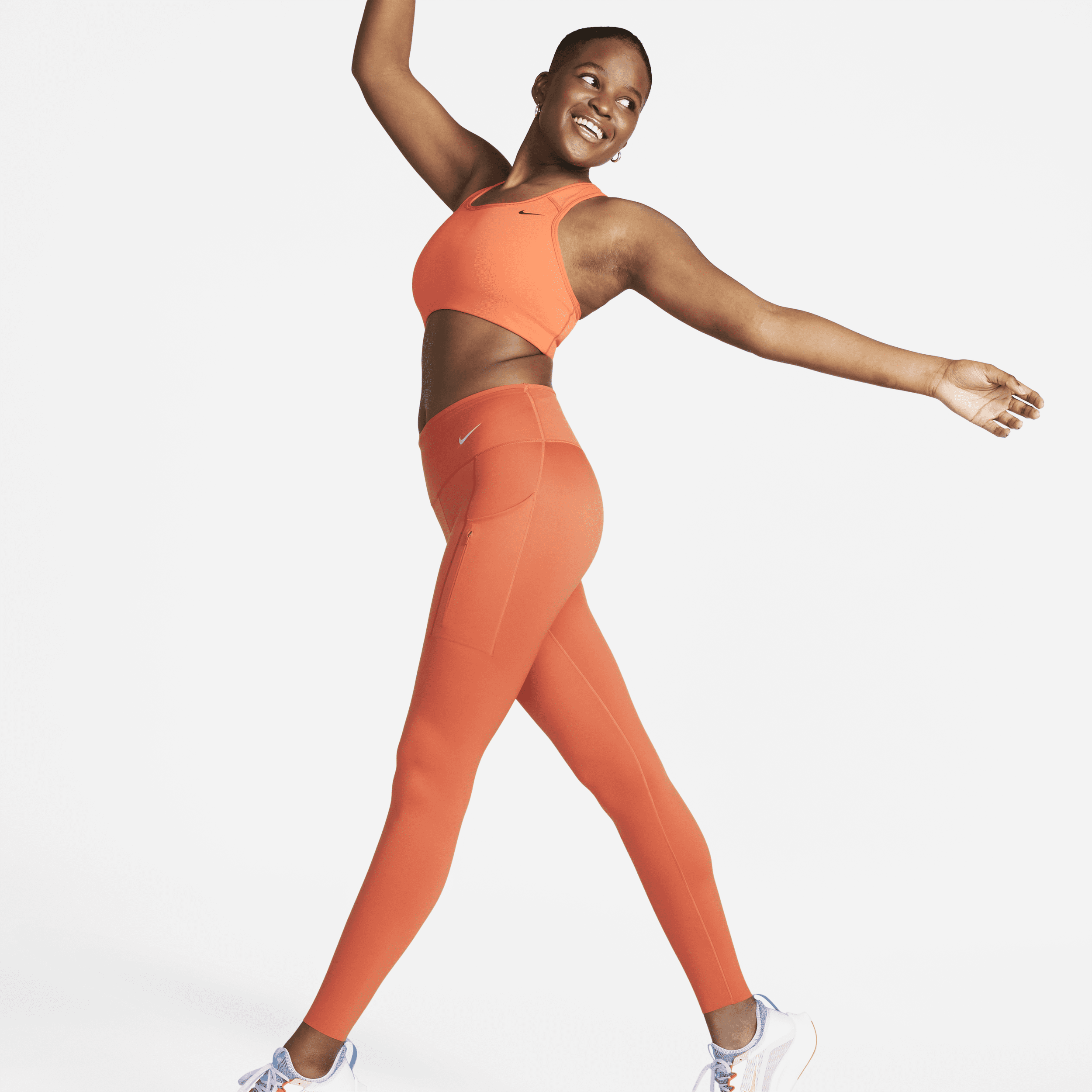 Nike Women's Go Firm-support Mid-rise Full-length Leggings With Pockets In Orange