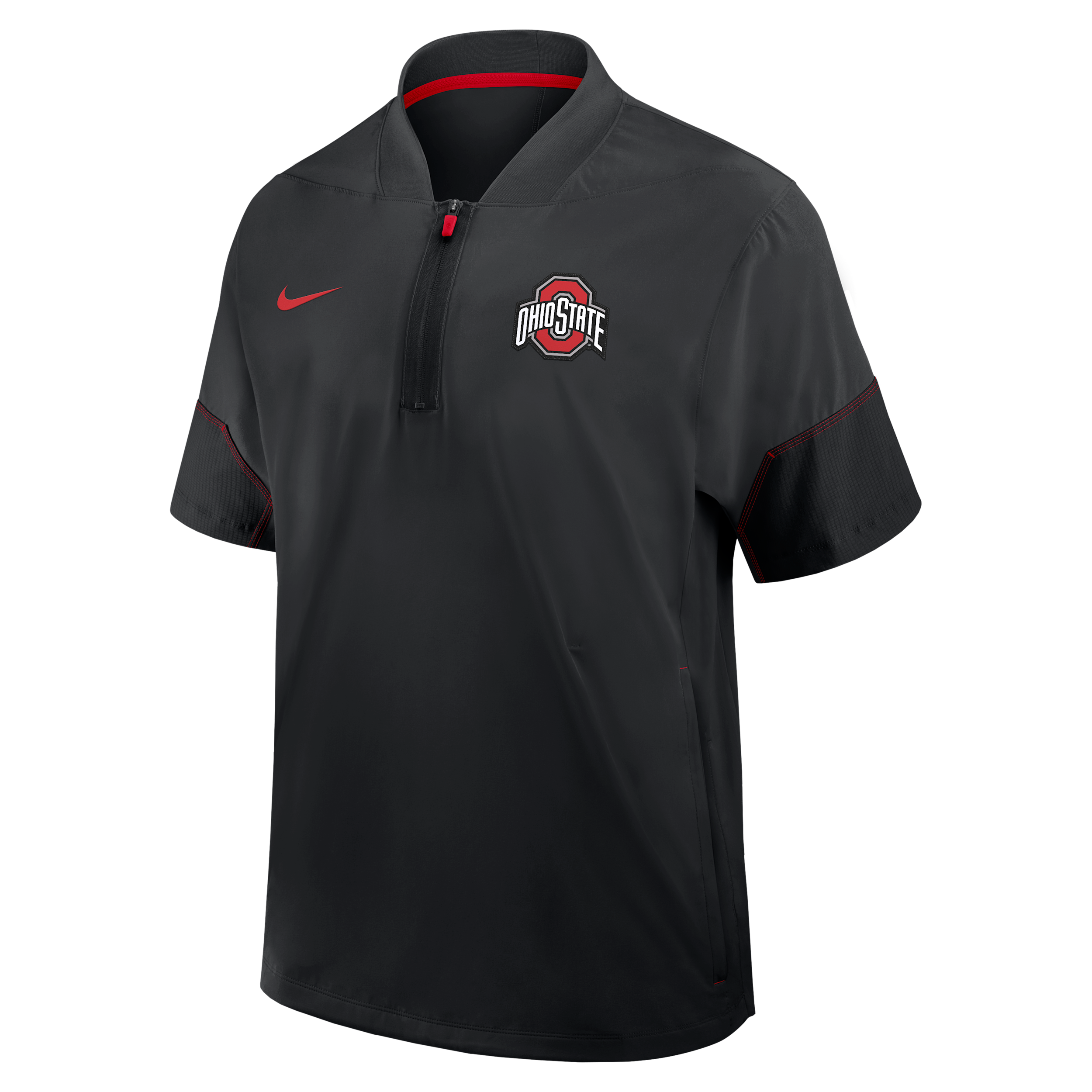 Ohio State Sideline Coach Nike Men's College 1/2-Zip Short-Sleeve Hooded Jacket in Black | 03BO053YOH-6XU