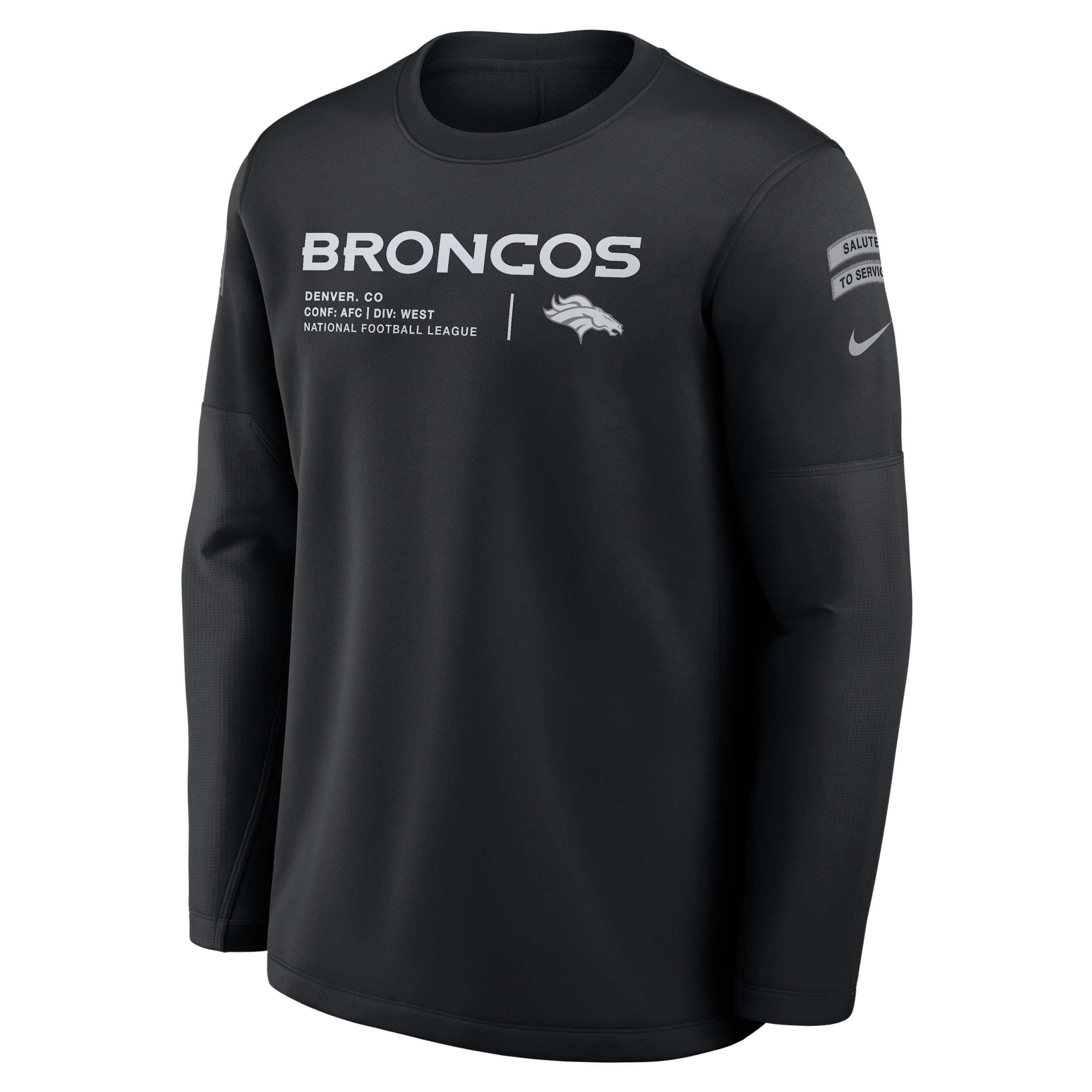 Nike Men's Black Denver Broncos 2026 Salute to Service Sideline Coaches Crewneck Therma-fit Sweatshirt - Black