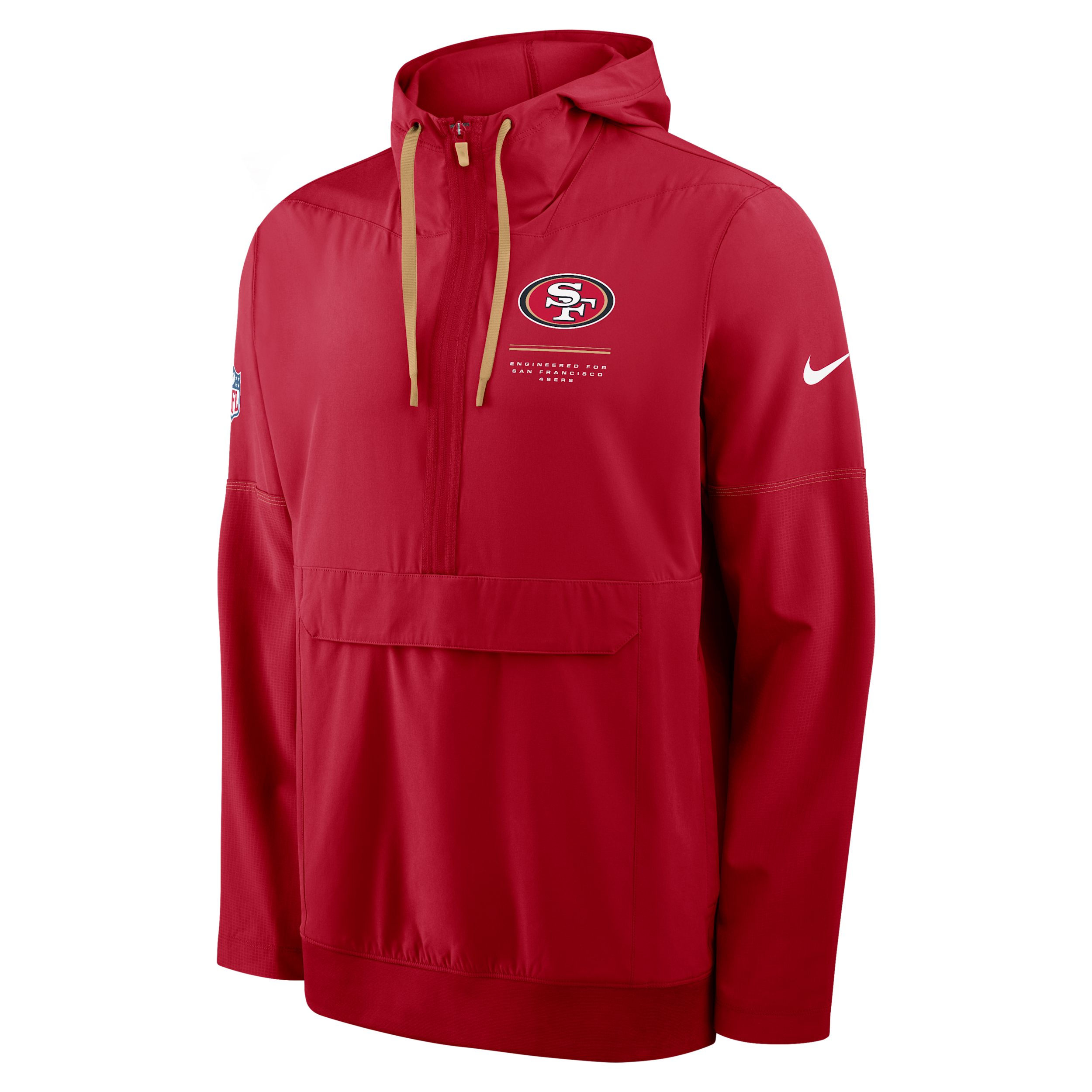 San Francisco 49ers Sideline Anorak Nike Men's NFL 1/2-Zip Hooded Jacket in Red | 03AT084K9B-EKU