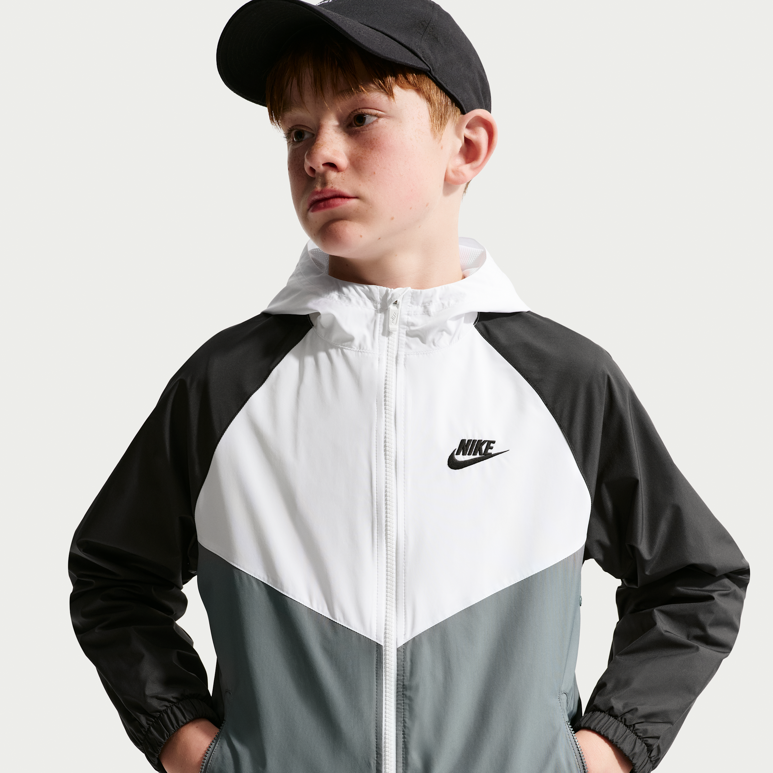 Nike Sportswear Windrunner Big Kids' Hooded Repel Jacket in White | IF2821-100