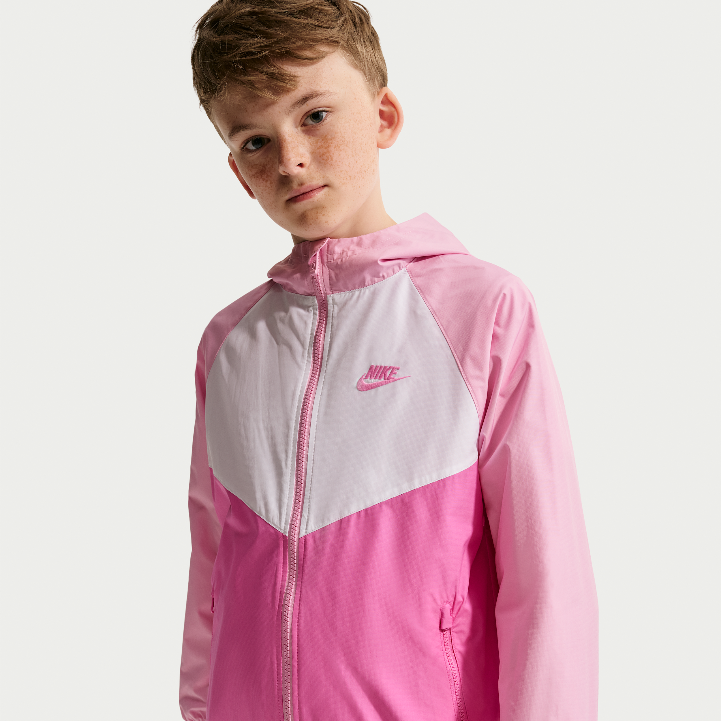 Nike Sportswear Windrunner Big Kids' Hooded Repel Jacket in Pink | IF2821-621
