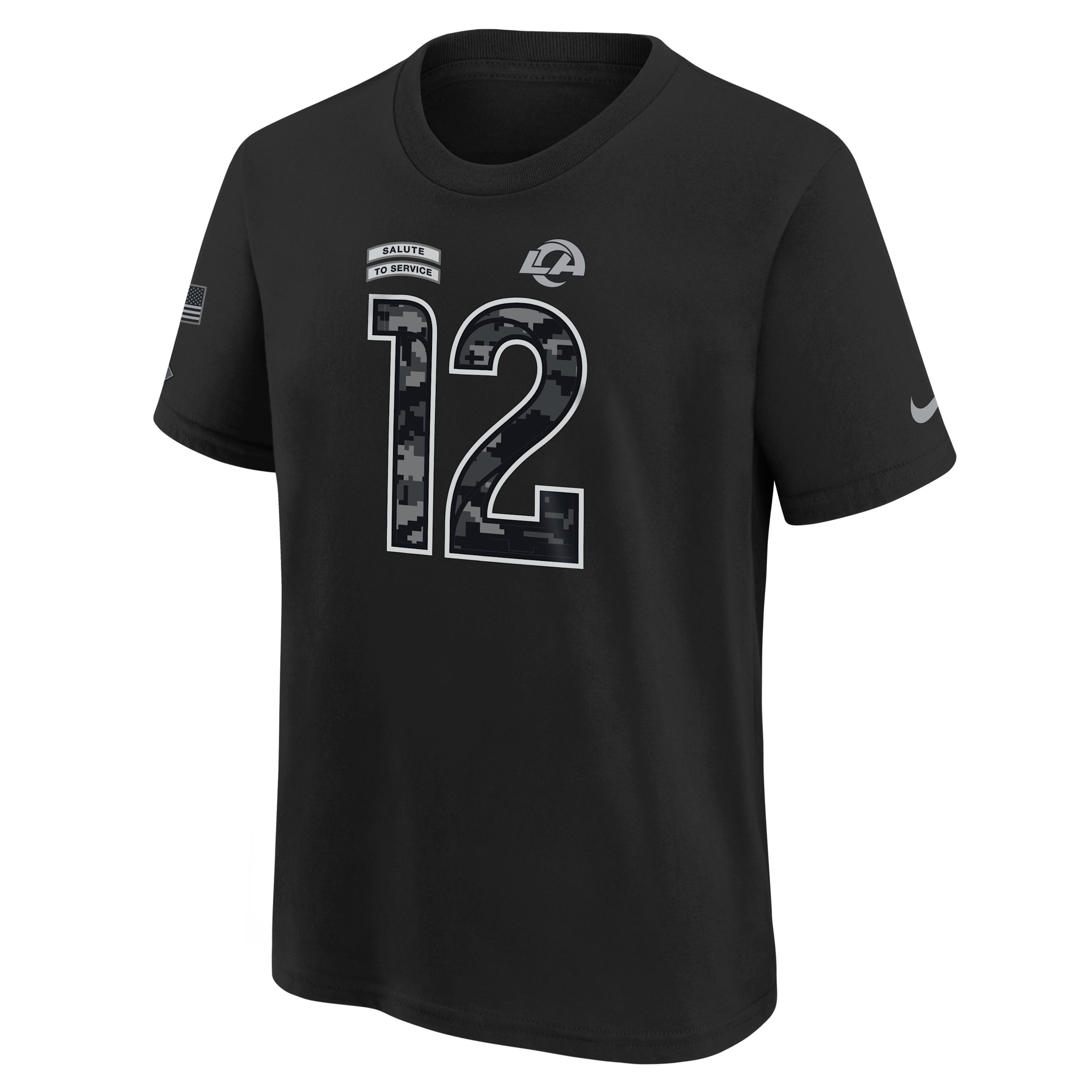 Nike Big Boys' and Girls' Puka Nacua Black Los Angeles Rams 2026 Salute to Service Name & Number T-Shirt - Black