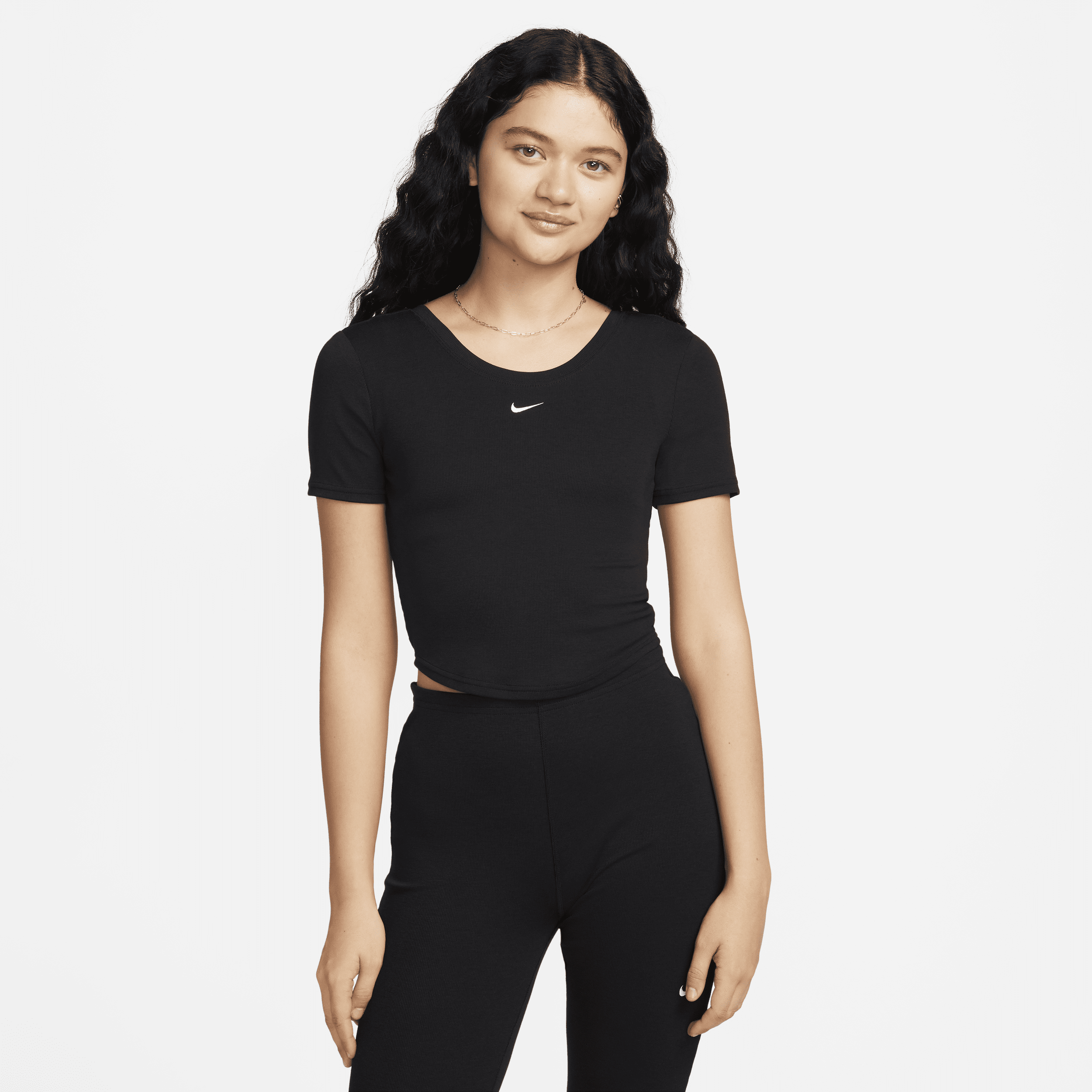 Shop Nike Women's  Sportswear Chill Knit Tight Scoop-back Short-sleeve Mini-rib Top In Black