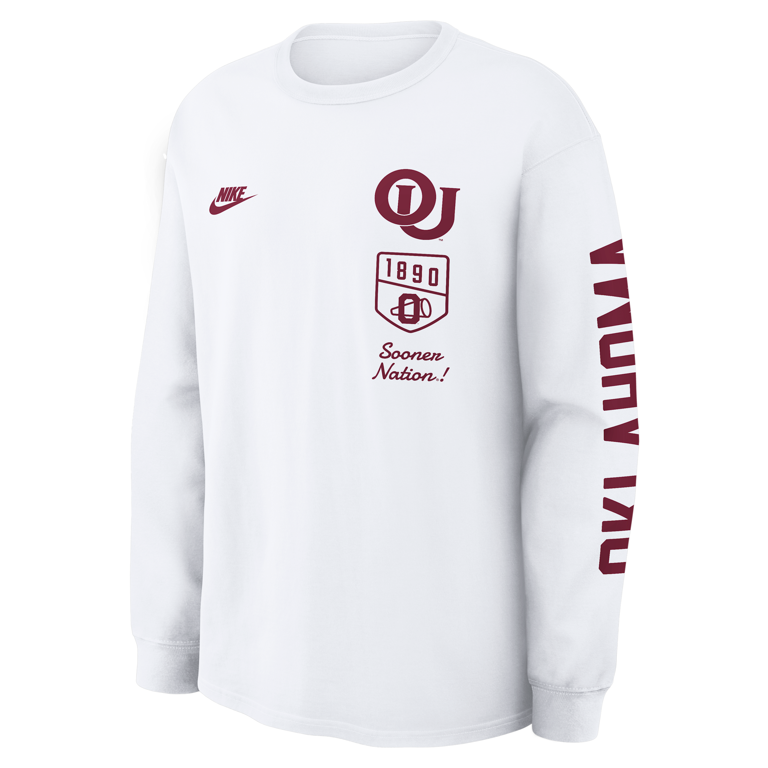 Oklahoma Legacy Nike Men's College Long-Sleeve T-Shirt in White | 04T910AOKV-4MX