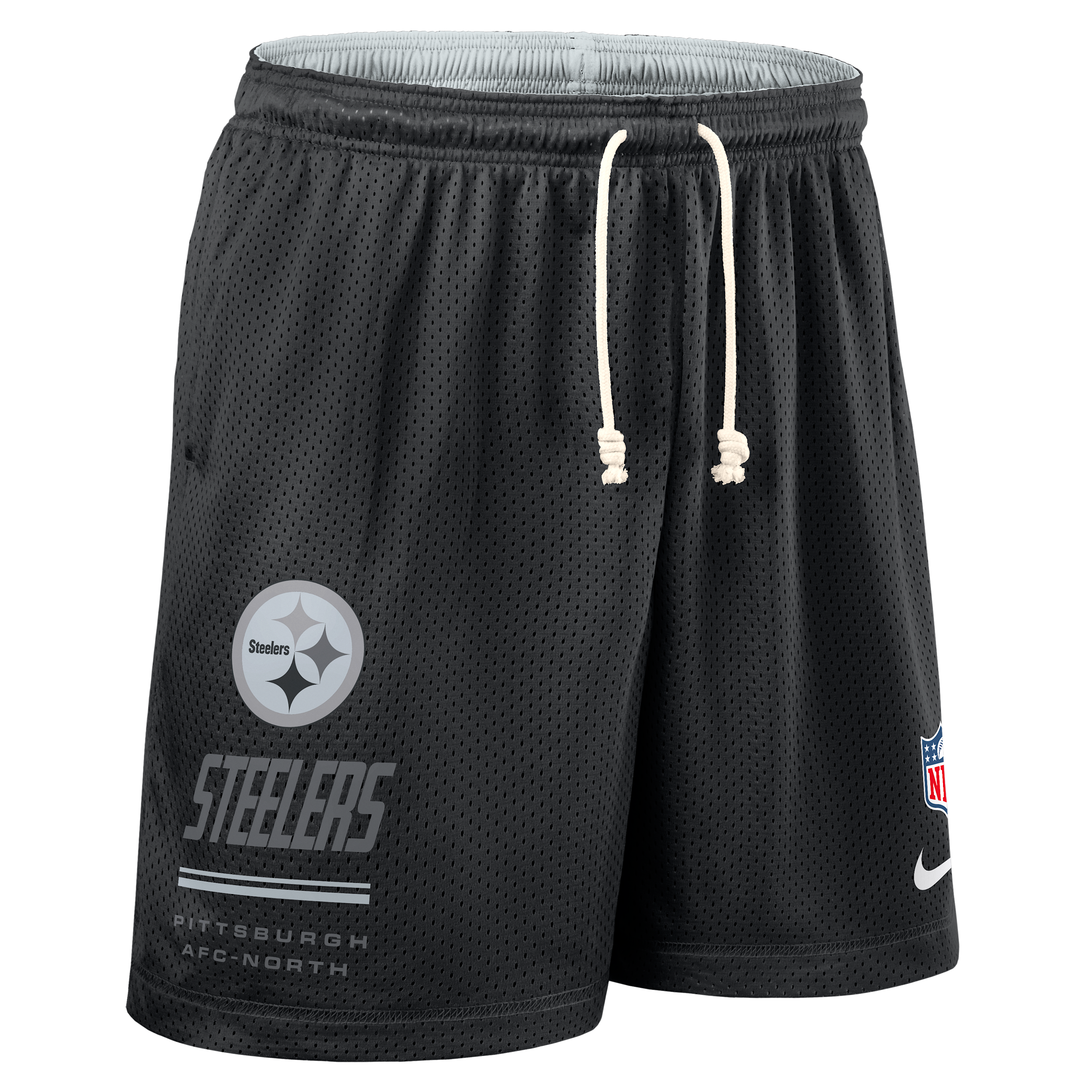 Nike Men's Black/Platinum Pittsburgh Steelers Sideline Standard Issue Dri-fit Reversible Shorts - Black, Platinum