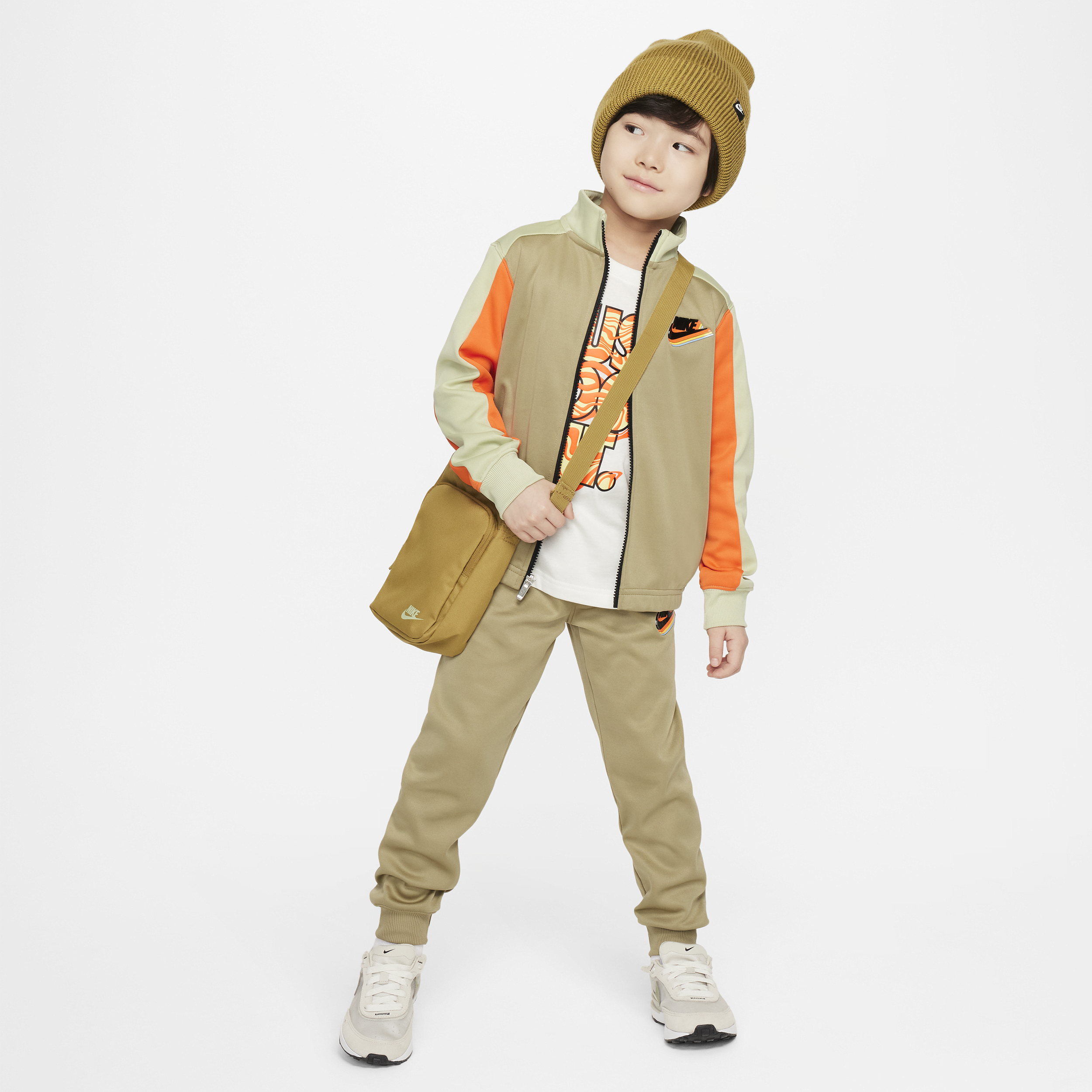 Shop Nike Sportswear Dri-fit Reimagine Little Kids' Tricot Set In Brown