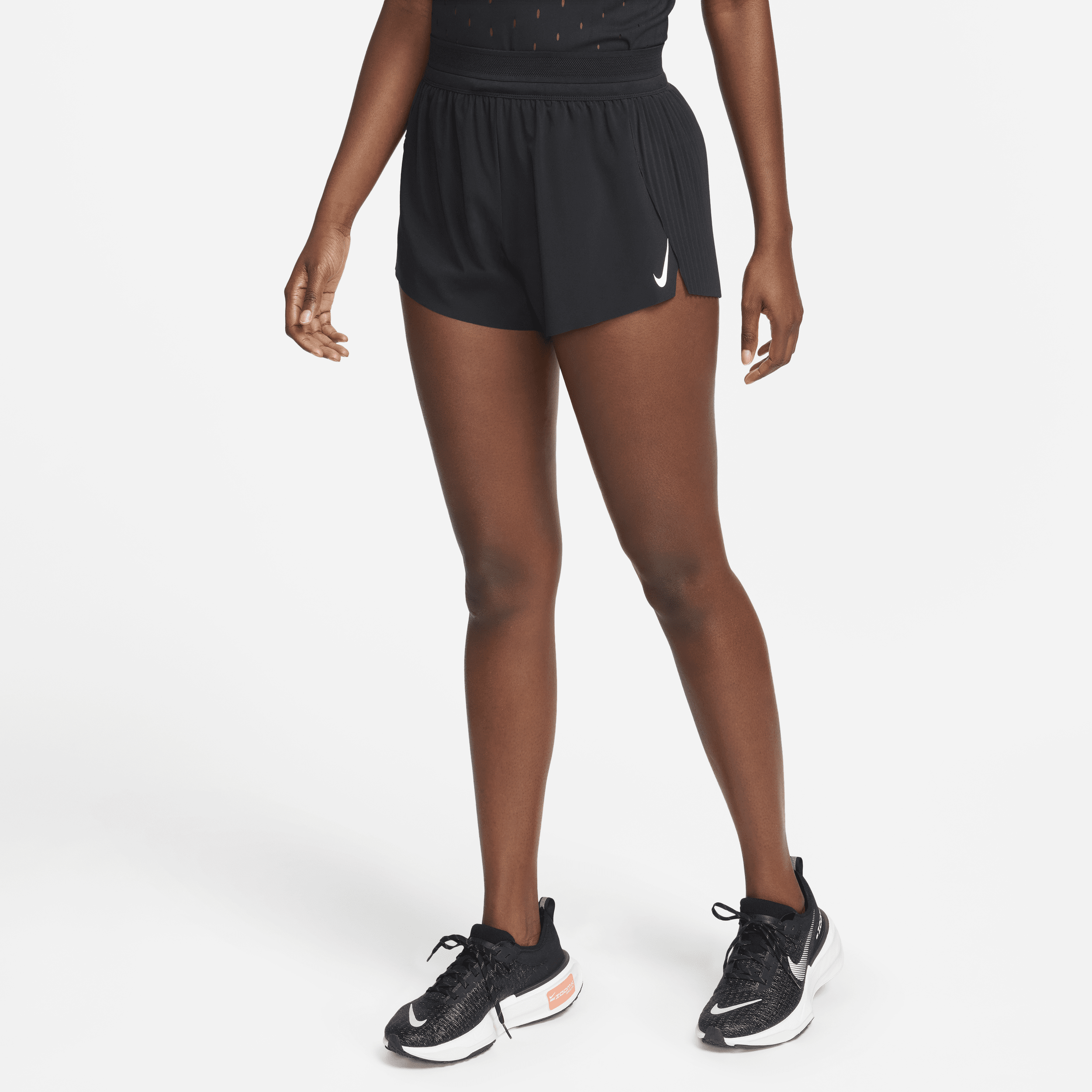 Nike Women's AeroSwift Dri-FIT ADV Mid-Rise Brief-Lined 3" Running Shorts in Black, Size: 2XL | FN2328-010