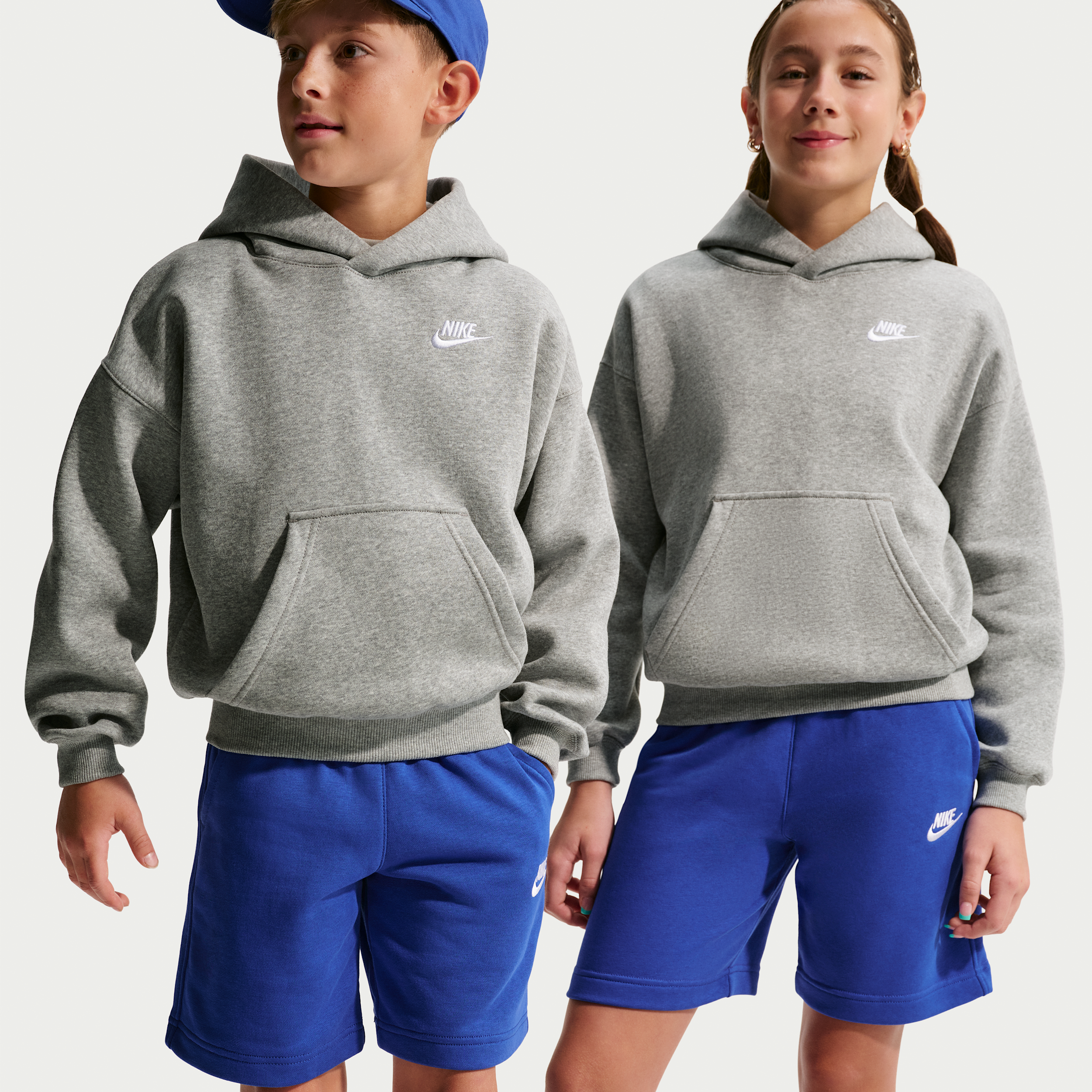Nike Kids' Sportswear Club Fleece Oversized Hoodie, Small, Dk Grey Heather/White