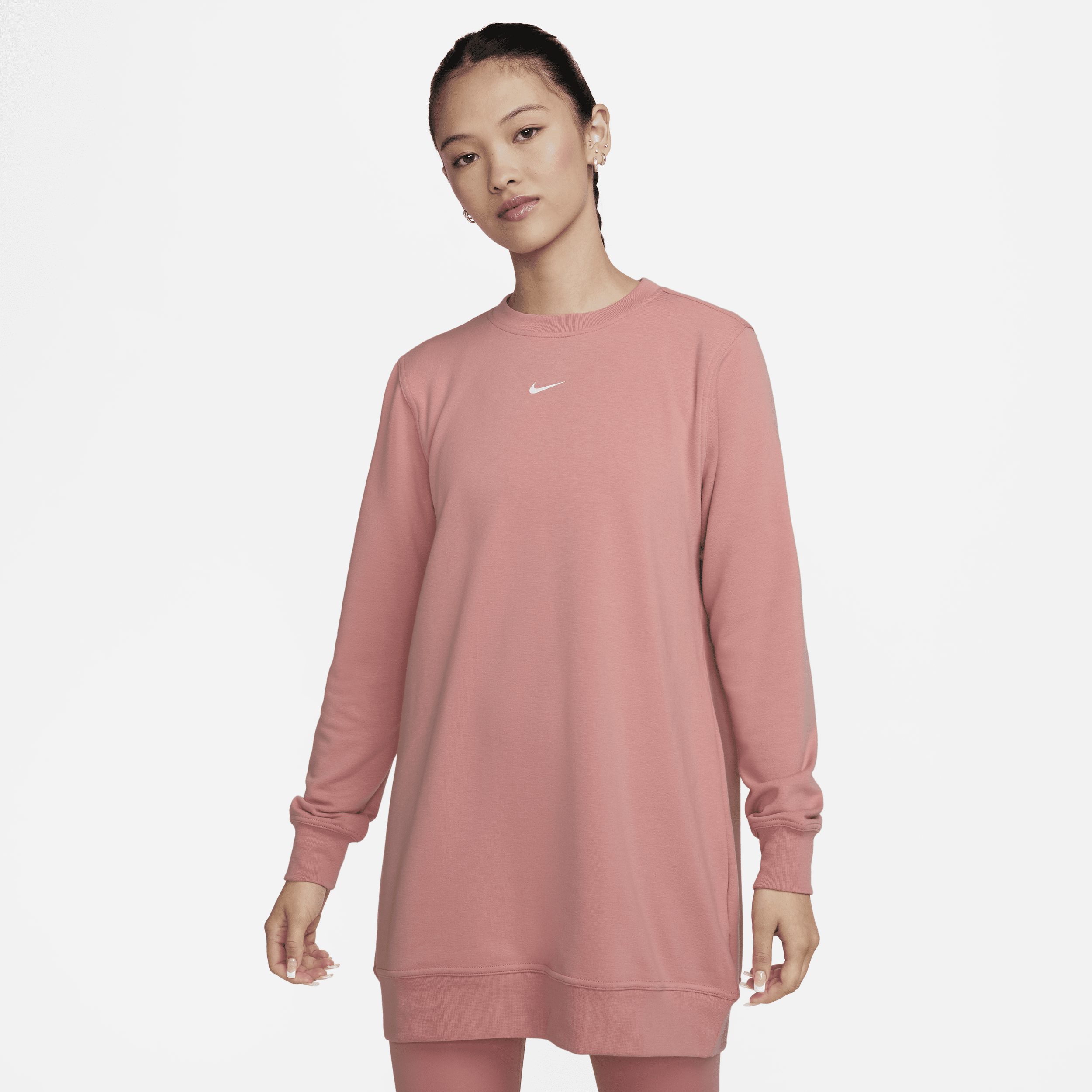 Nike Women's Dri-fit One Crew-neck French Terry Tunic In Pink
