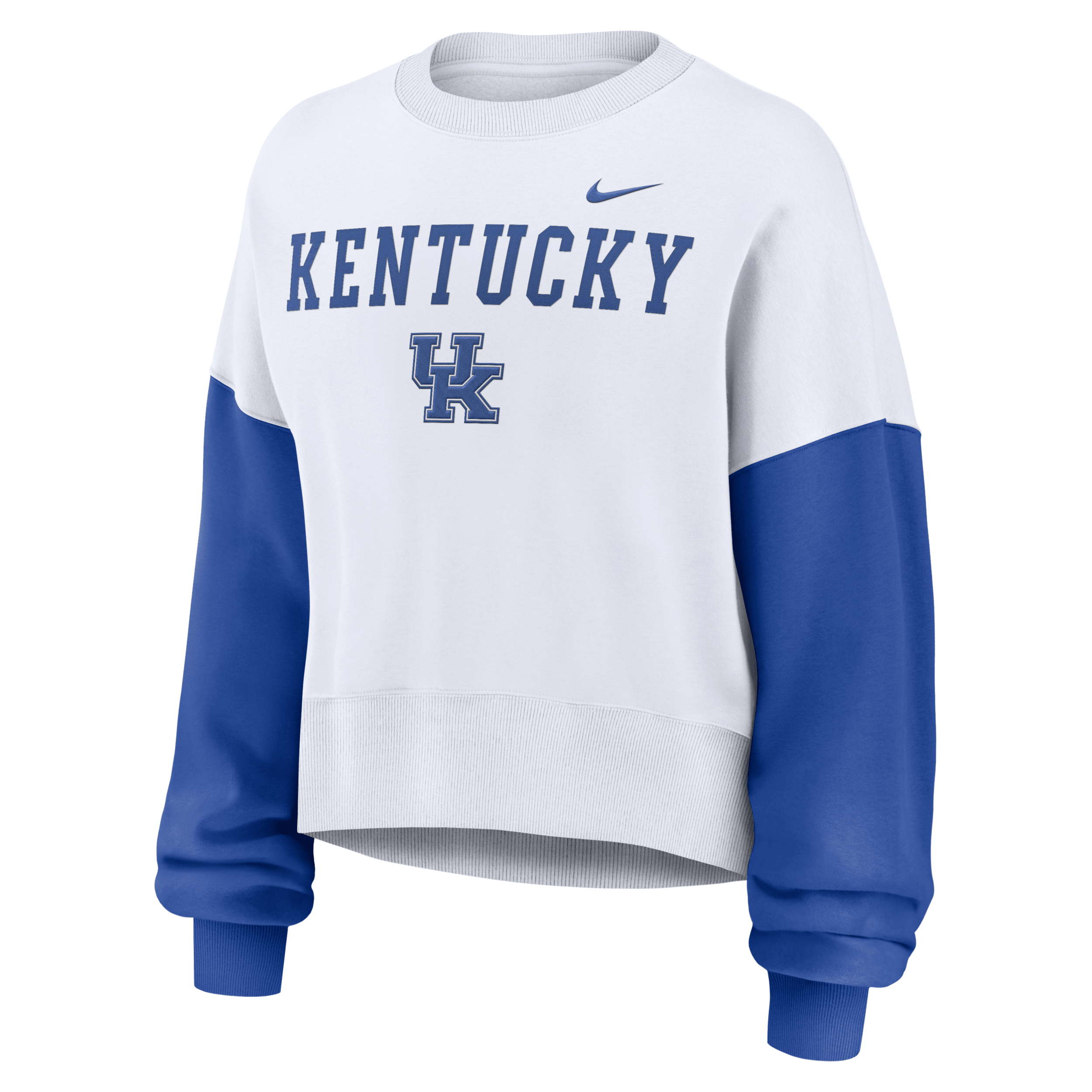 Nike Women's White Kentucky Wildcats Color-block Oversized Cropped Pullover Sweatshirt In White