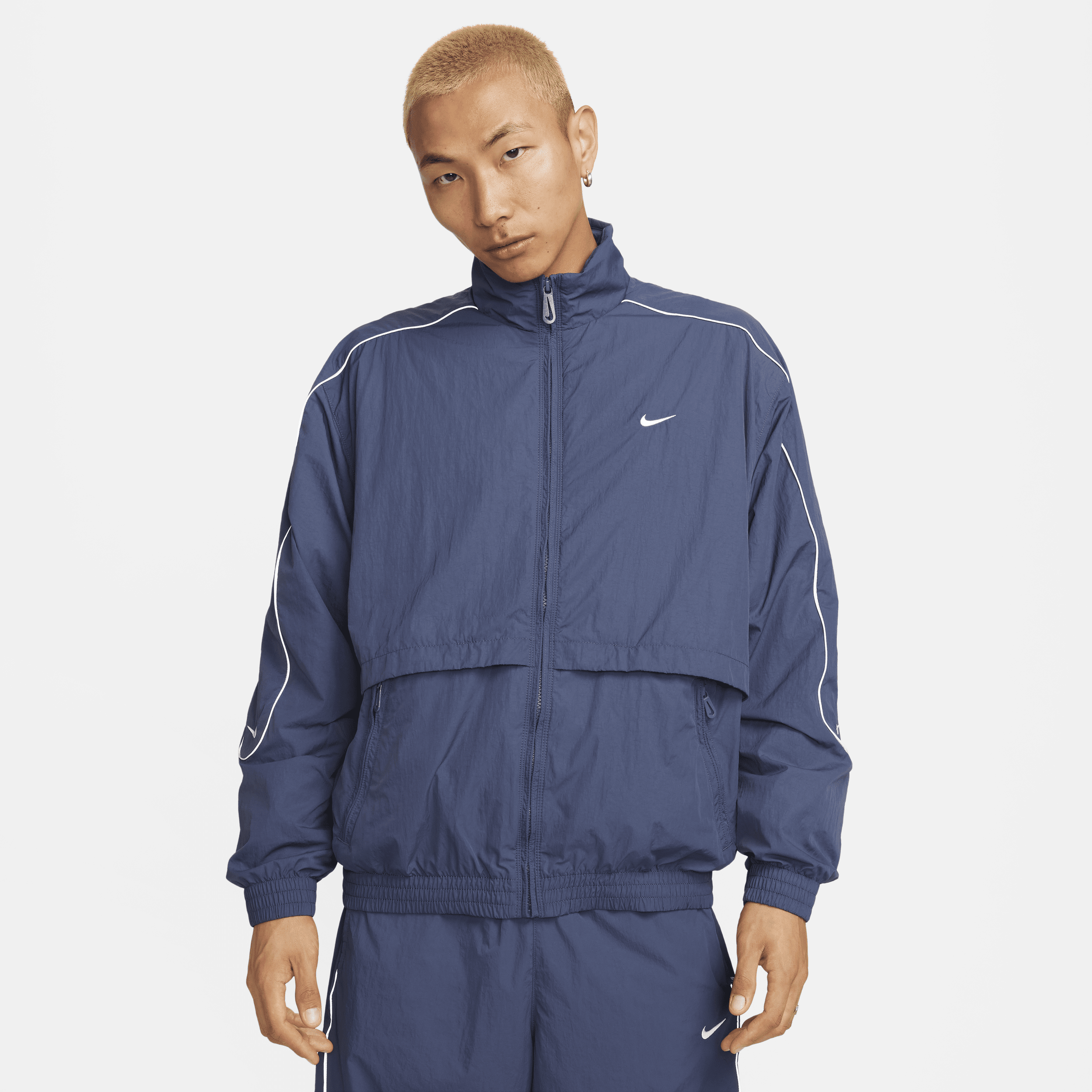 Shop Nike Men's  Sportswear Solo Swoosh Woven Track Jacket In Blue