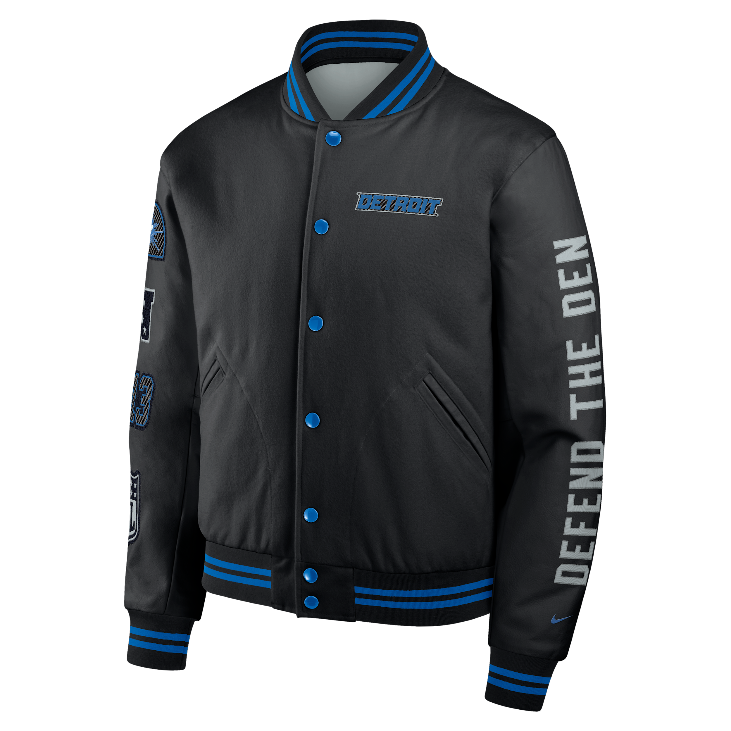 Detroit Lions Rivalries Collection Nike Men's NFL Full-Snap Varsity Jacket in Black | 05AI0L1Q9J-CU1