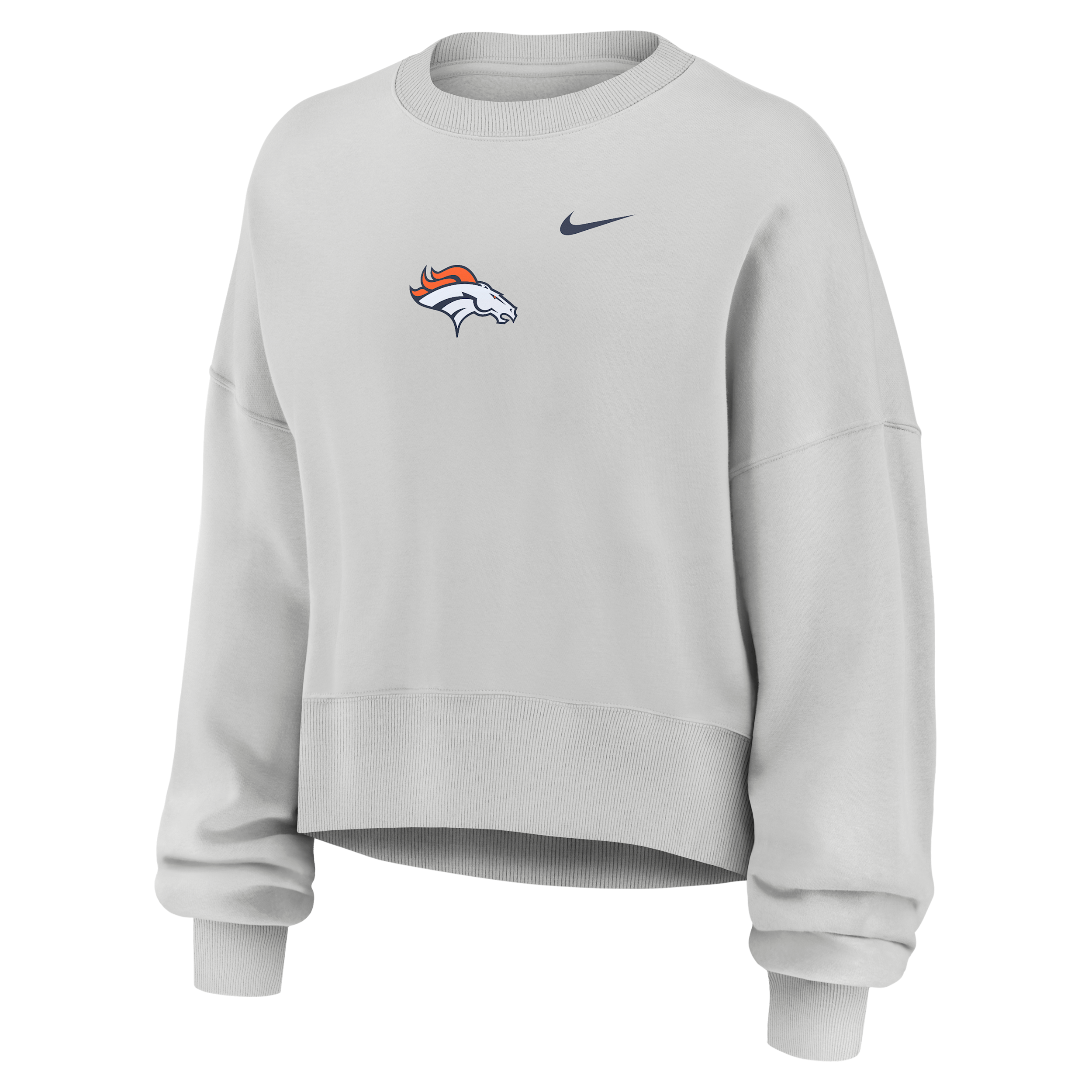 Denver Broncos Primetime Phoenix Nike Women's NFL Oversized Pullover Crew in Grey | 01D70BB8W-CSV