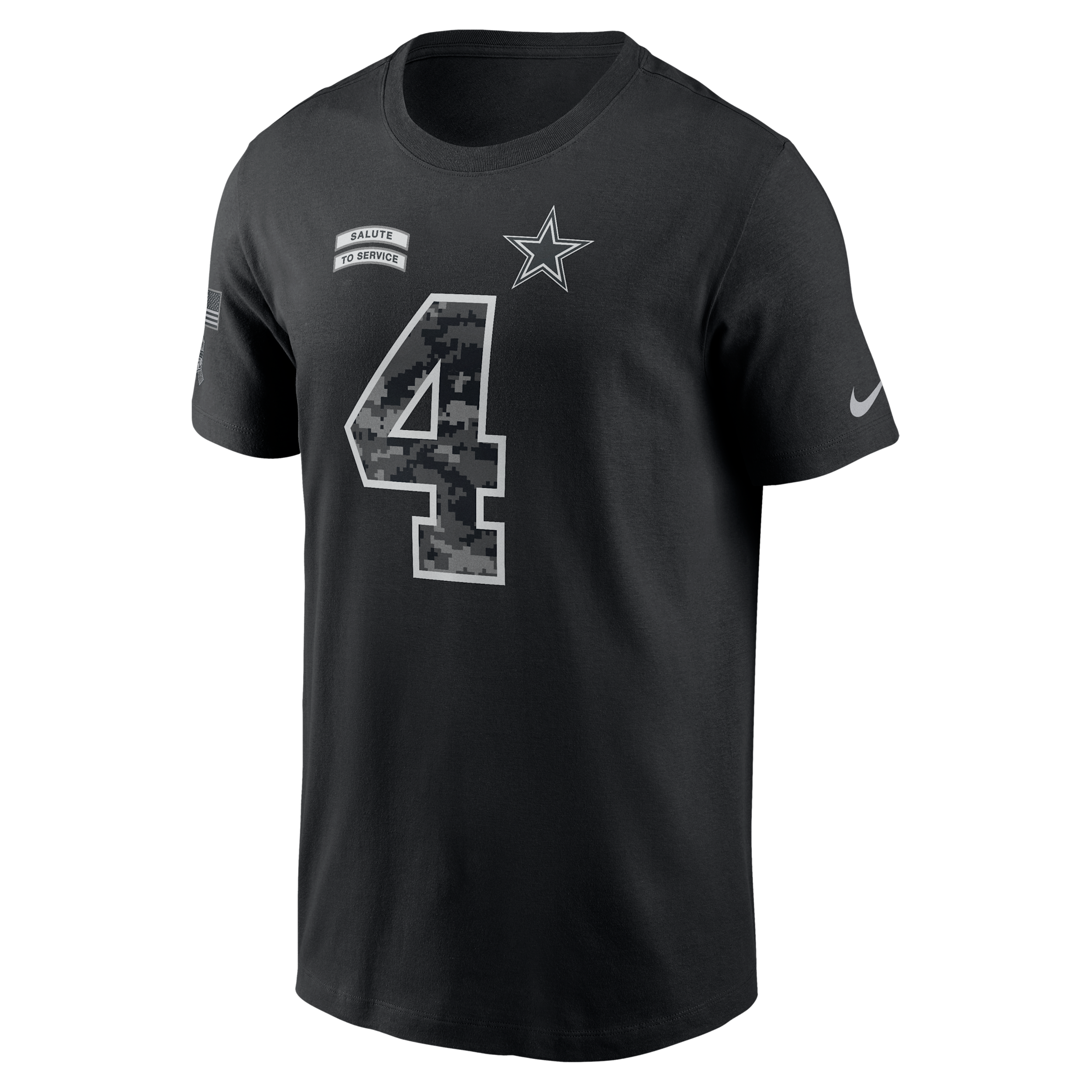 Nike Men's Dak Prescott Black Dallas Cowboys 2026 Salute to Service Name & Number T-Shirt - Black