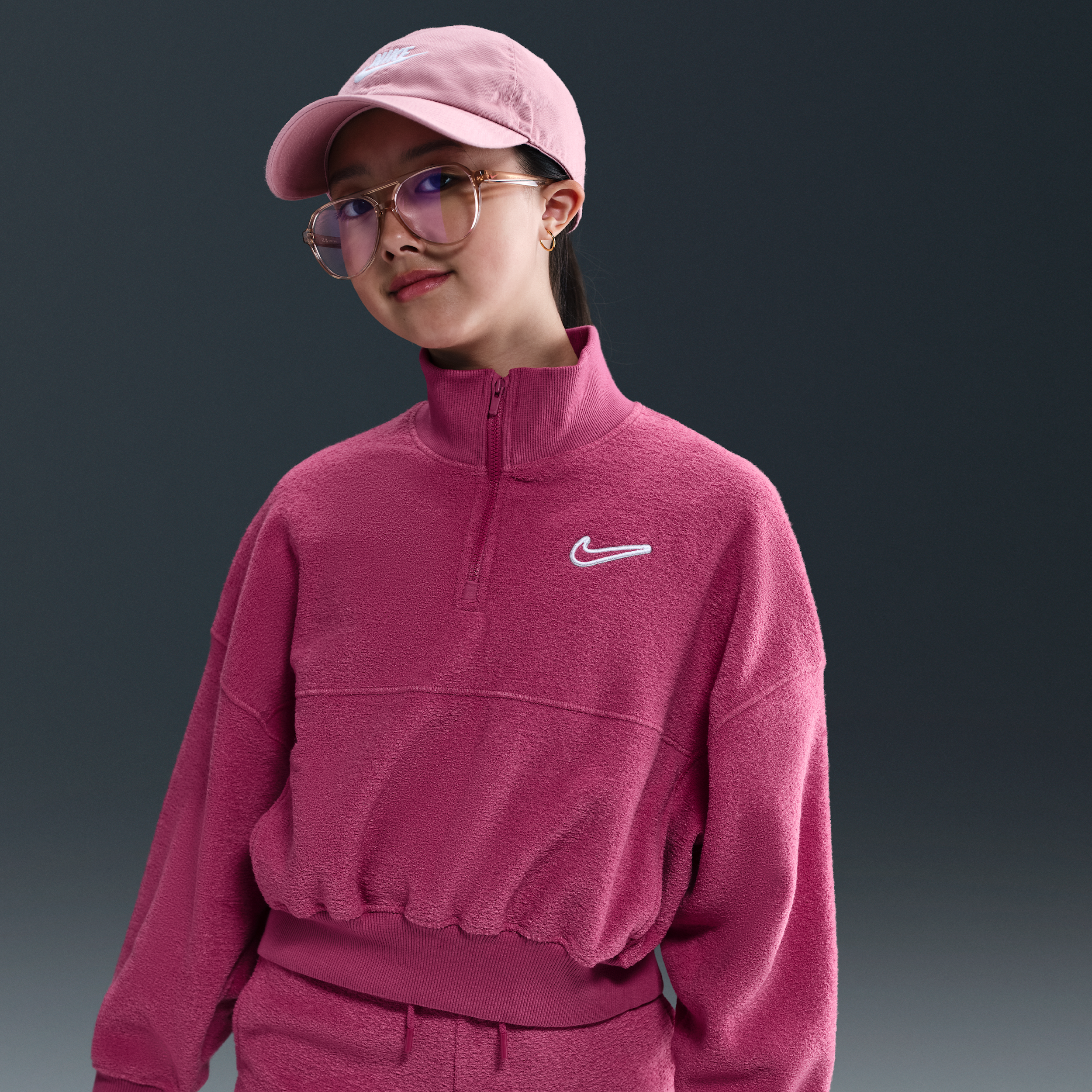 Nike Sportswear Big Kids' (Girls') Long-Sleeve Fleece Top in Purple | HV0408-634