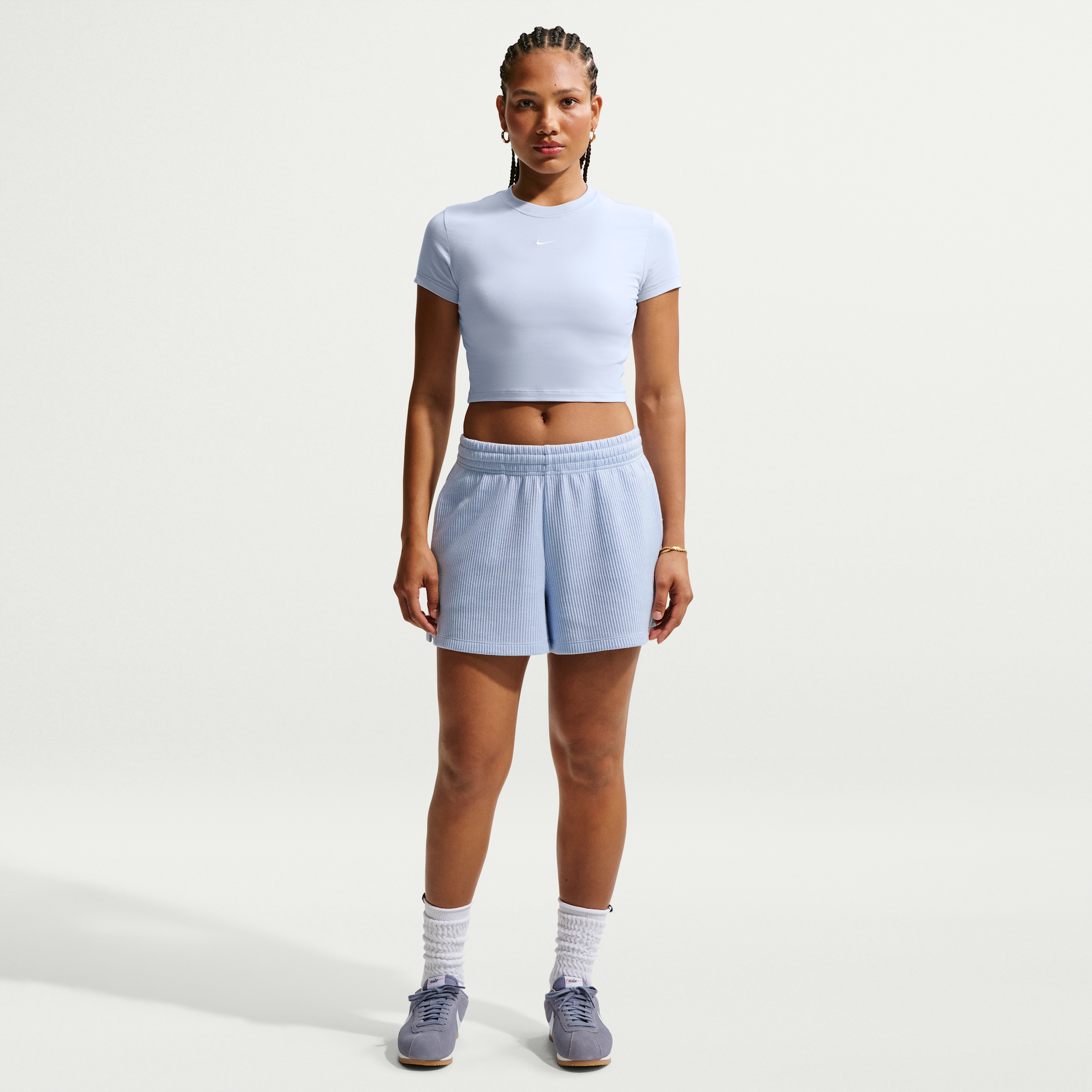 Nike Women's Sportswear Chill Waffle Loose Mid-Rise Shorts in Hydrogen Blue/Sail Size: XS