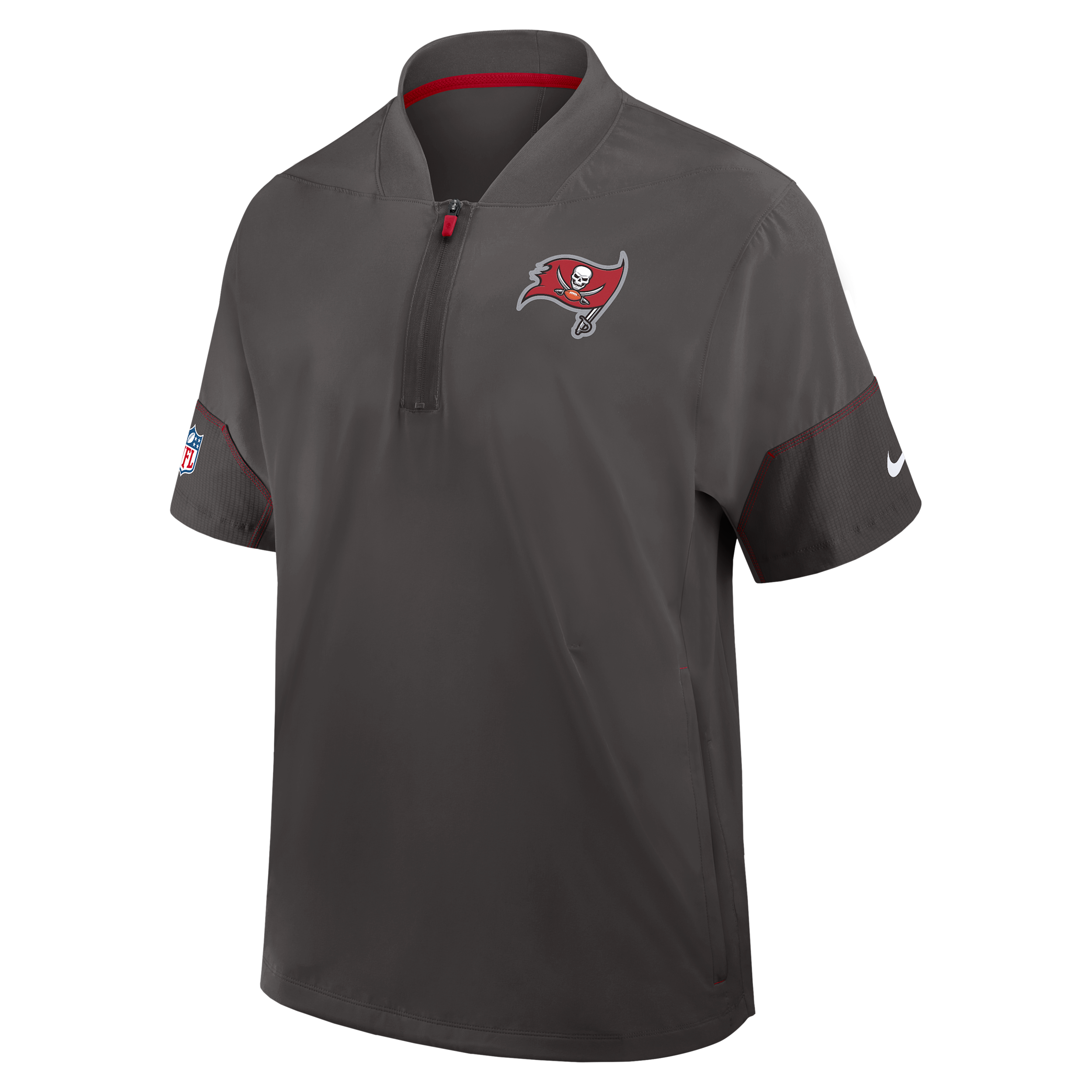 Tampa Bay Buccaneers Sideline Coach Nike Men's NFL 1/2-Zip Short-Sleeve Hooded Jacket in Grey | 03BO964Z8B-2J5