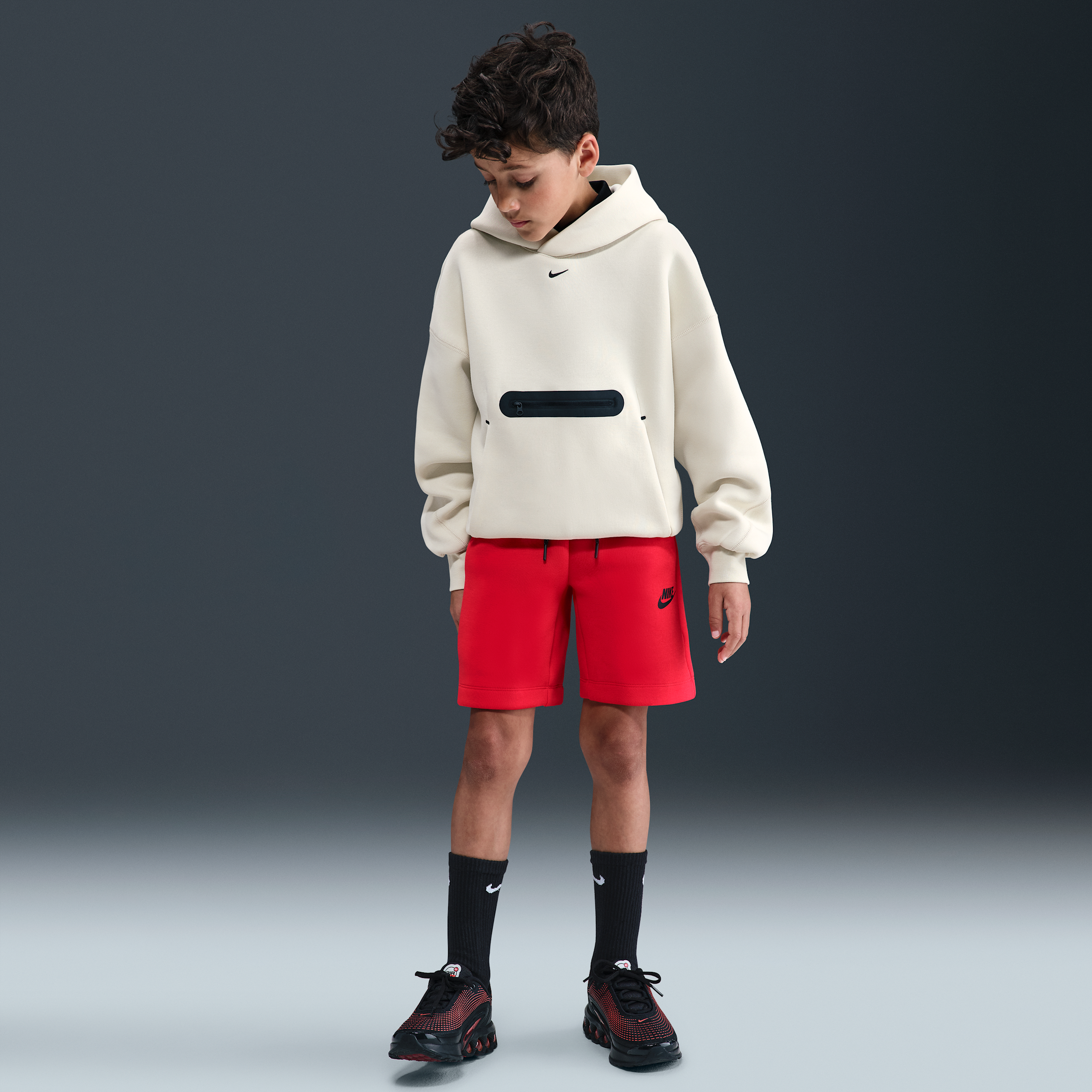 Nike Sportswear Tech Fleece Big Kids' (Boys') Shorts in Red | HV1196-657