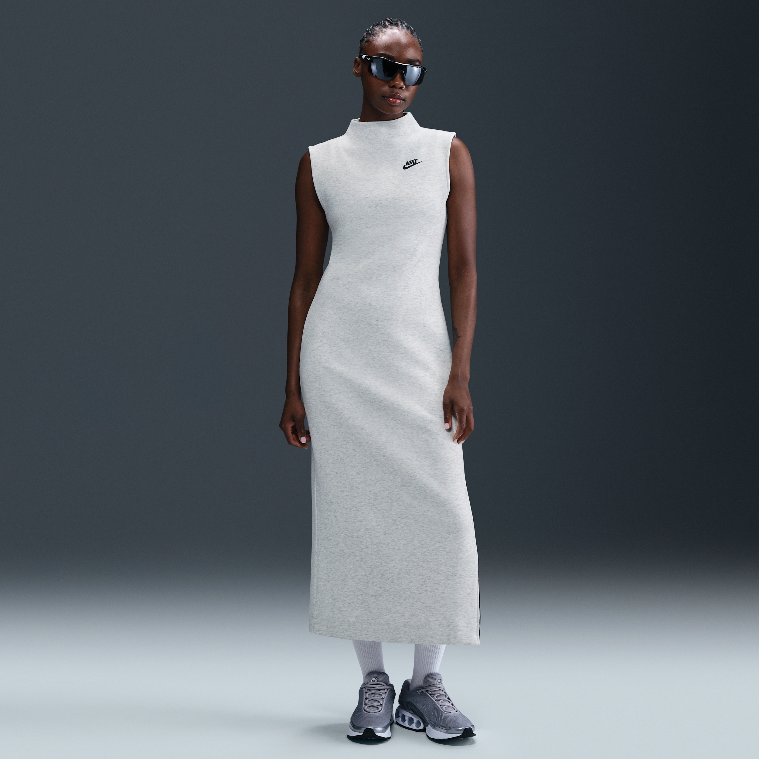 Shop Nike Women's Sportswear Tech Fleece Slim Maxi Tank Top Dress In Grey