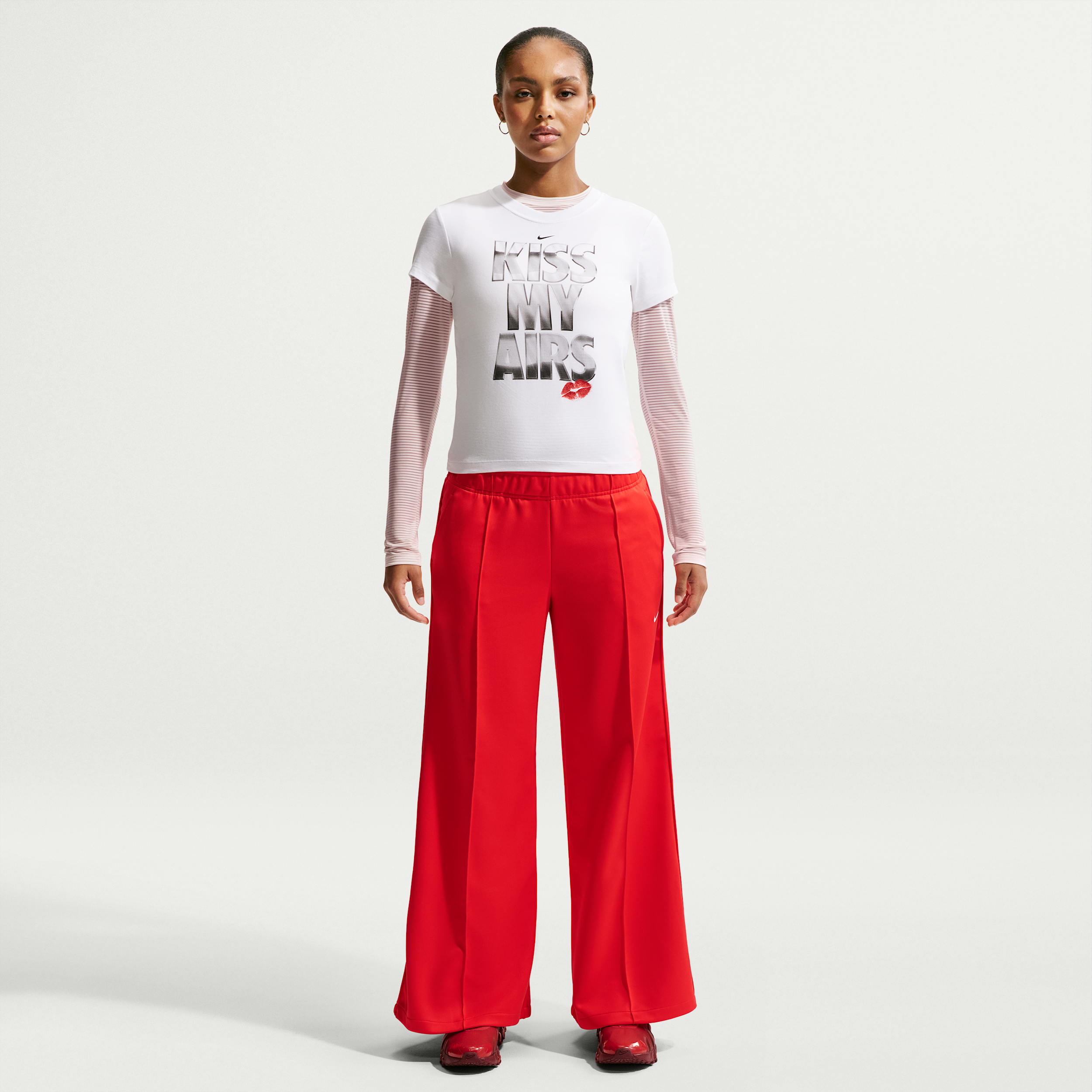 Women's Nike Sportswear Mid-Rise Wide-Leg Track Pants in Red | IH8514-696