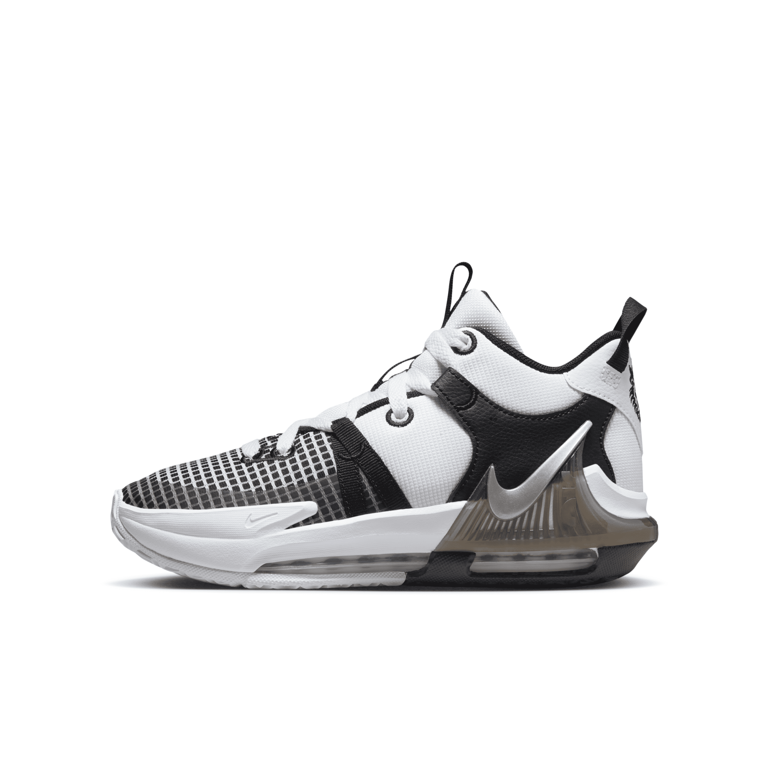 Nike Lebron Witness 7 Big Kids' Basketball Shoes In White/metallic Silver/black/black