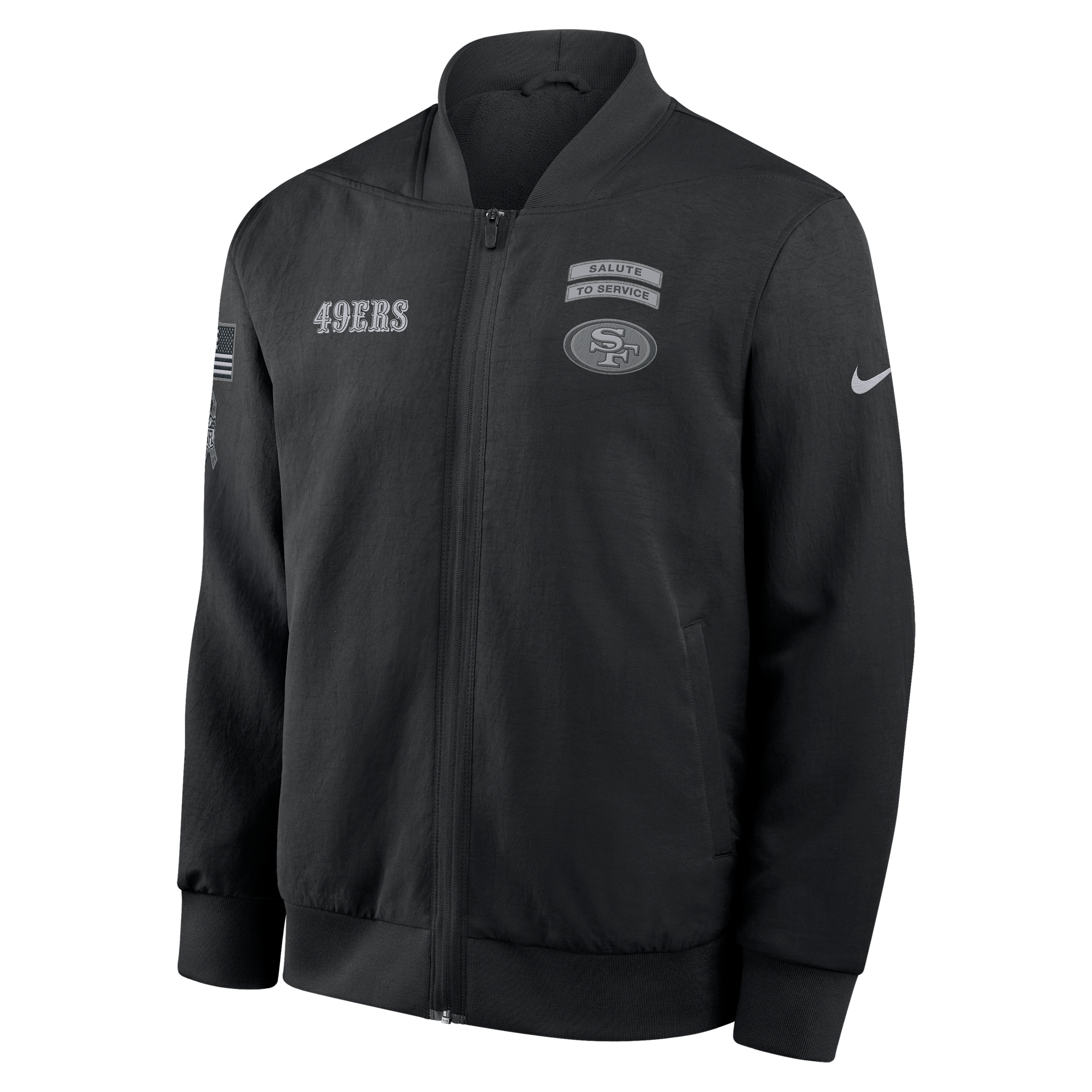 San Francisco 49ers Salute to Service Sideline Nike Men's NFL Full-Zip Bomber Jacket in Black | 03AU0ILNA2T-ENK
