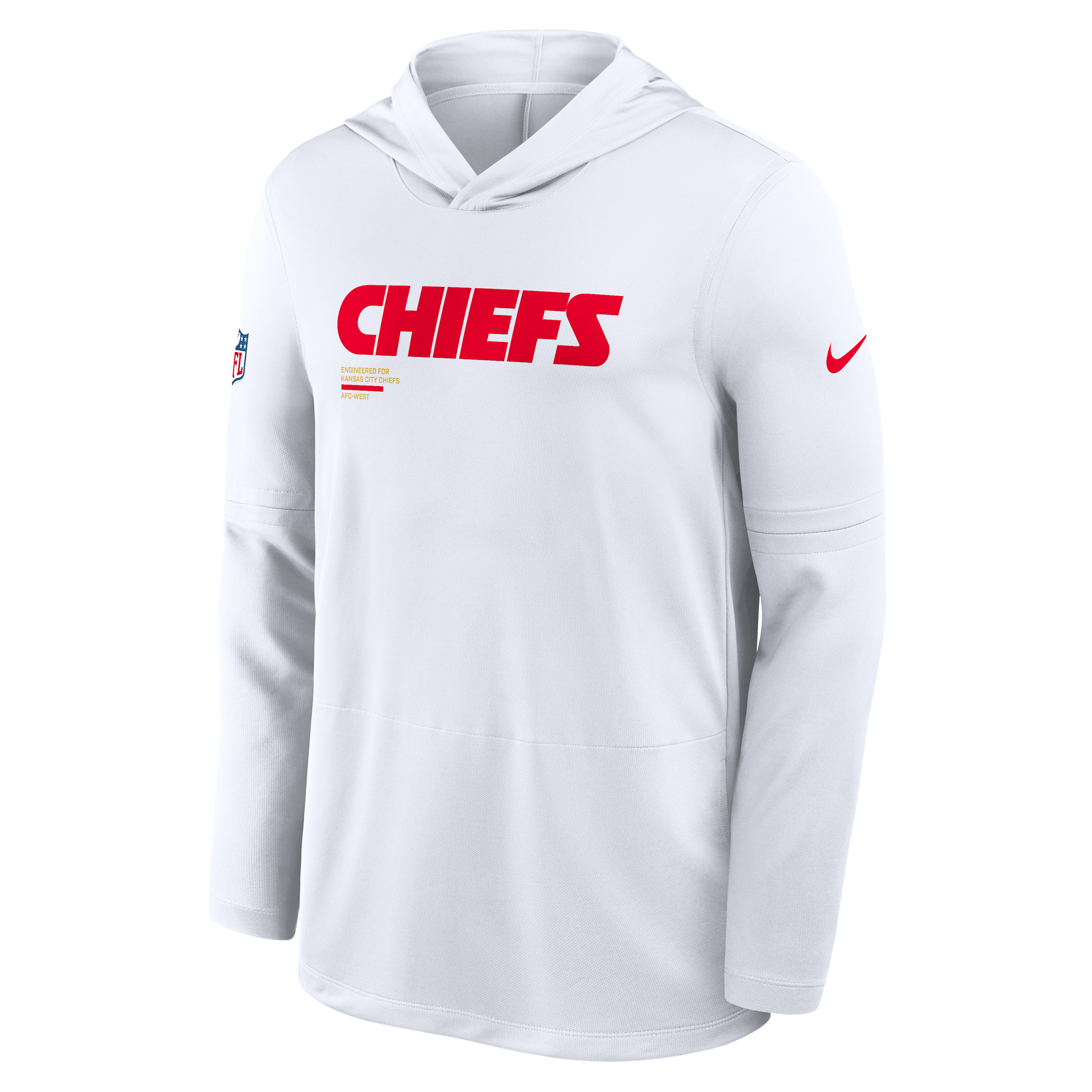 Nike White Kansas City Chiefs Sideline Pure Fury Performance Long Sleeve Hoodie T-shirt In White