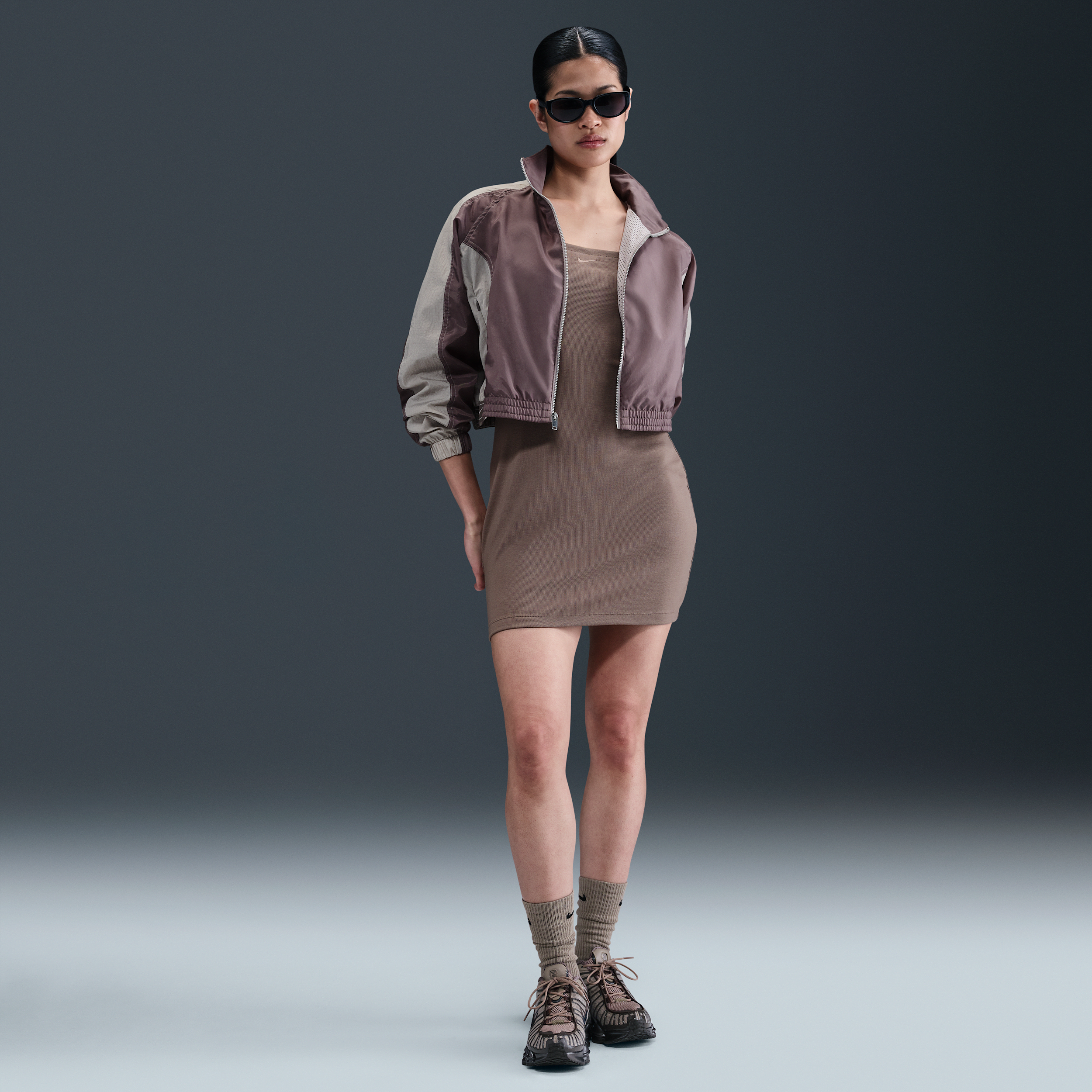 Nike Women's Sportswear Chill Knit Tight Mini-rib Cami Dress In Brown