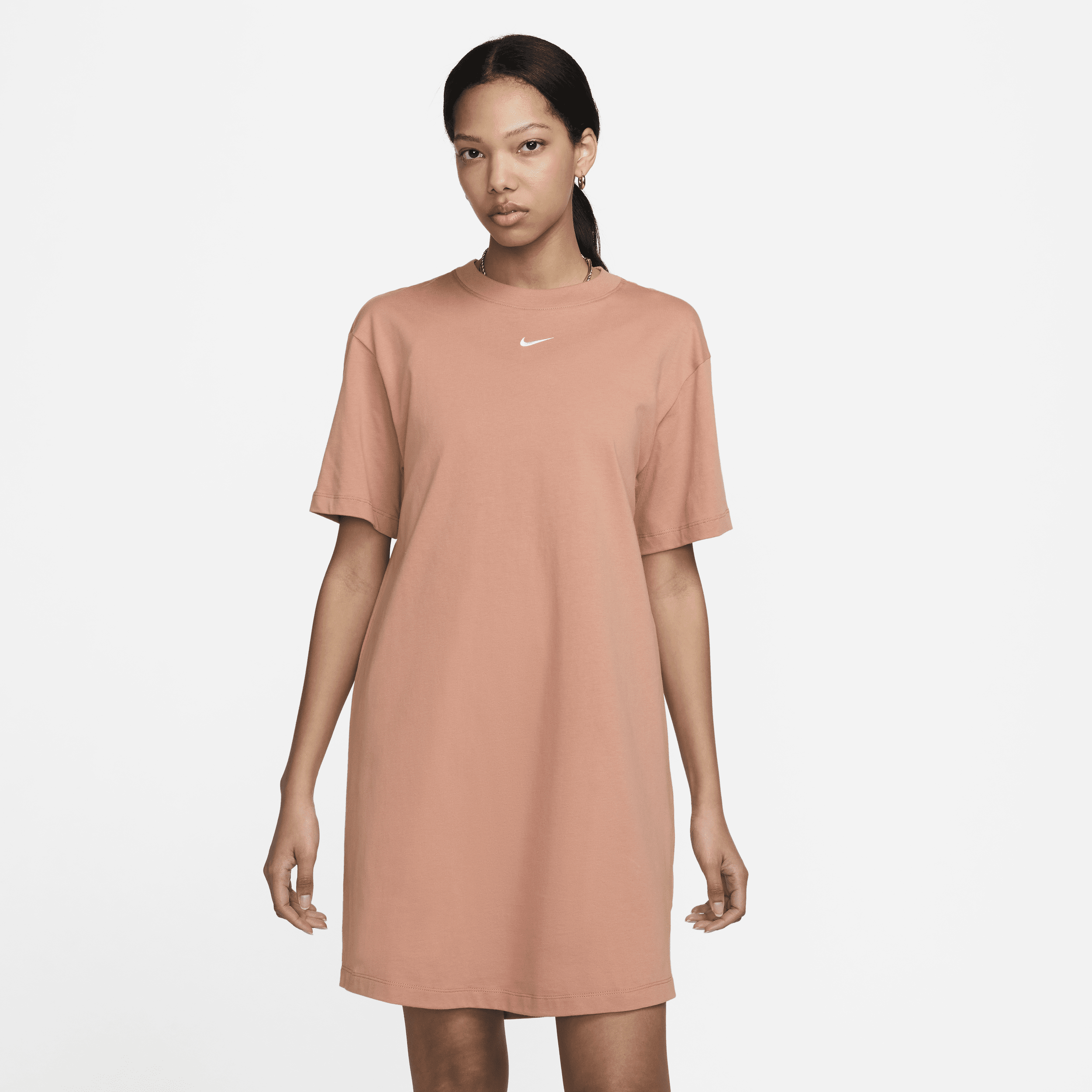 Shop Nike Women's  Sportswear Chill Knit Oversized T-shirt Dress In Brown