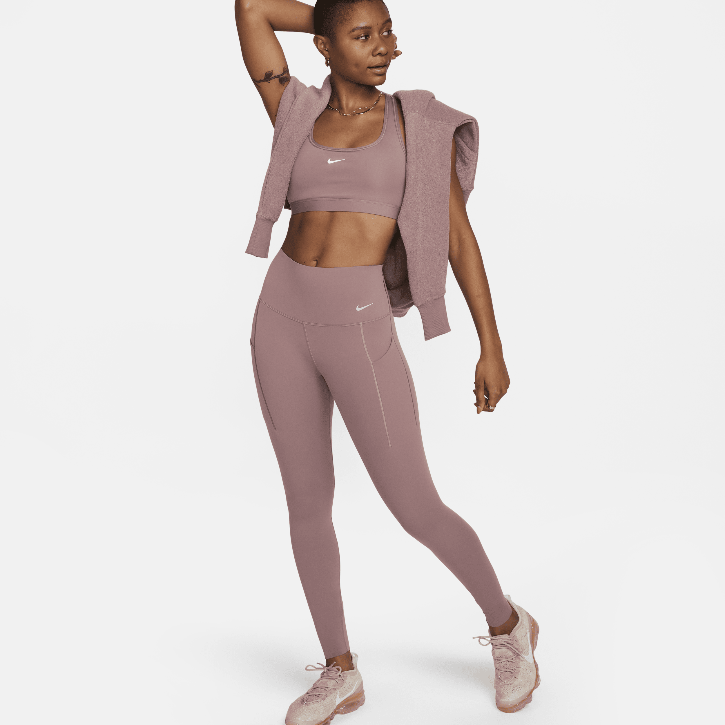Shop Nike Women's Universa Medium-support High-waisted Full-length Leggings With Pockets In Purple