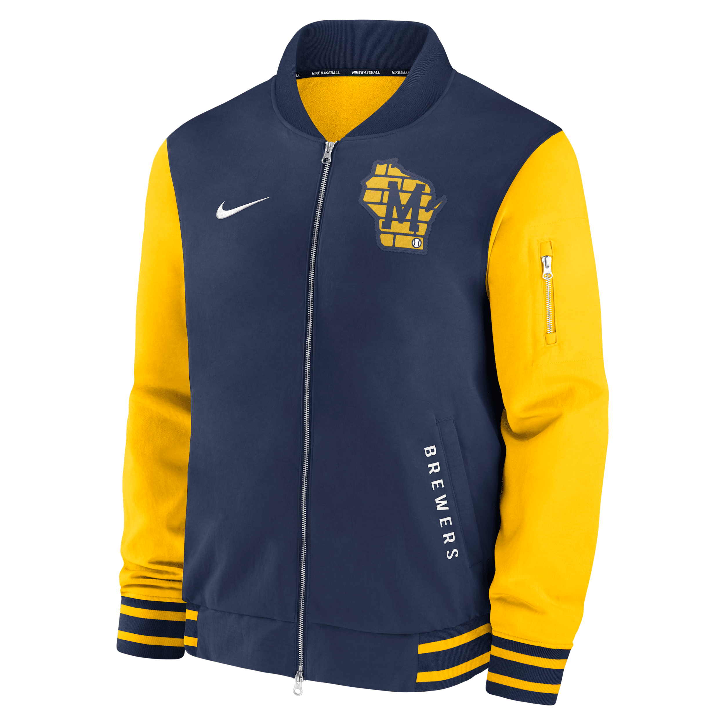 Nike Milwaukee Brewers Authentic Collection Dugout Men's Mlb Full-zip Bomber Jacket In Blue