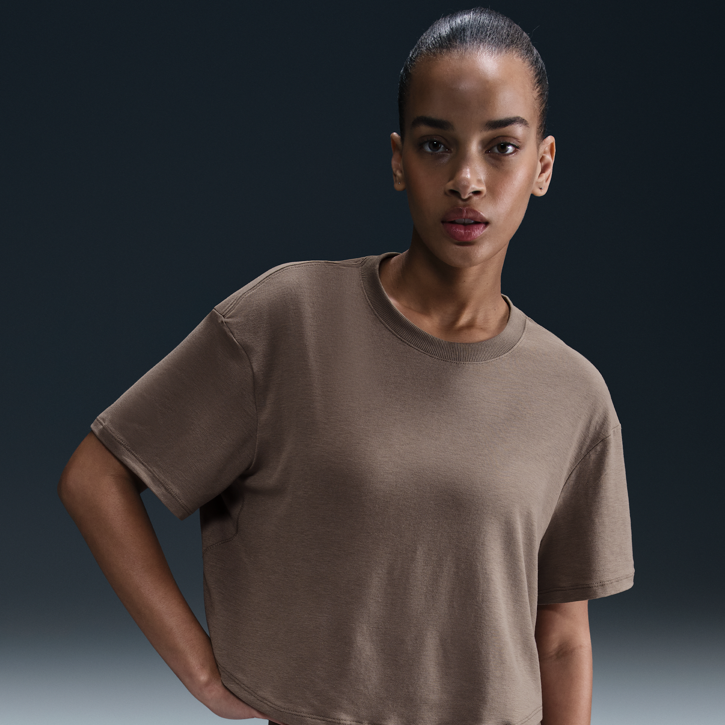 Nike One Relaxed Dri-fit Crop Top In Brown