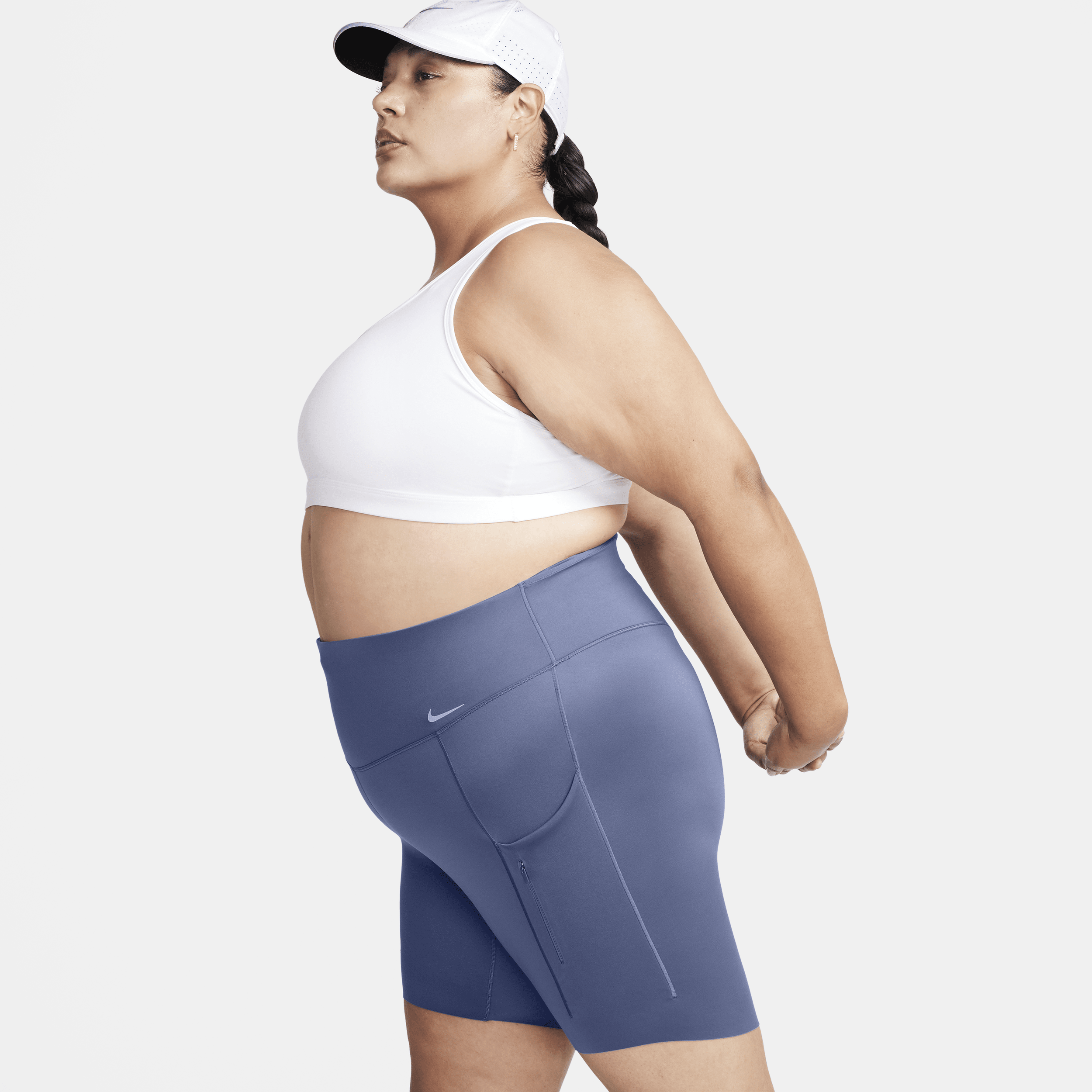 Nike Women's Go Firm-support High-waisted 8" Biker Shorts With Pockets (plus Size) In Blue