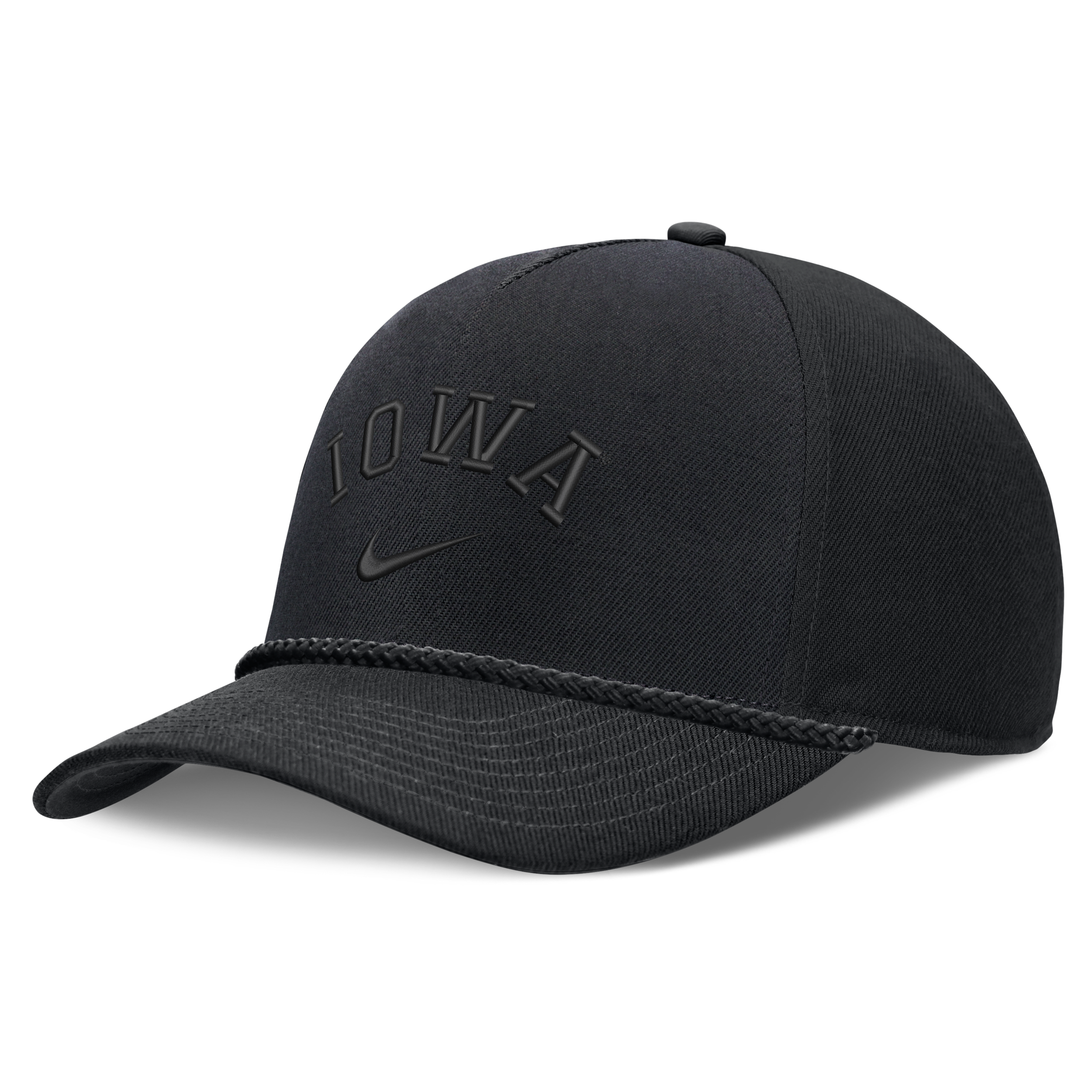 Nike Men's and Women's Black Iowa Hawkeyes Campus Prep Tonal Rope Rise 5-Panel Adjustable Hat - Black