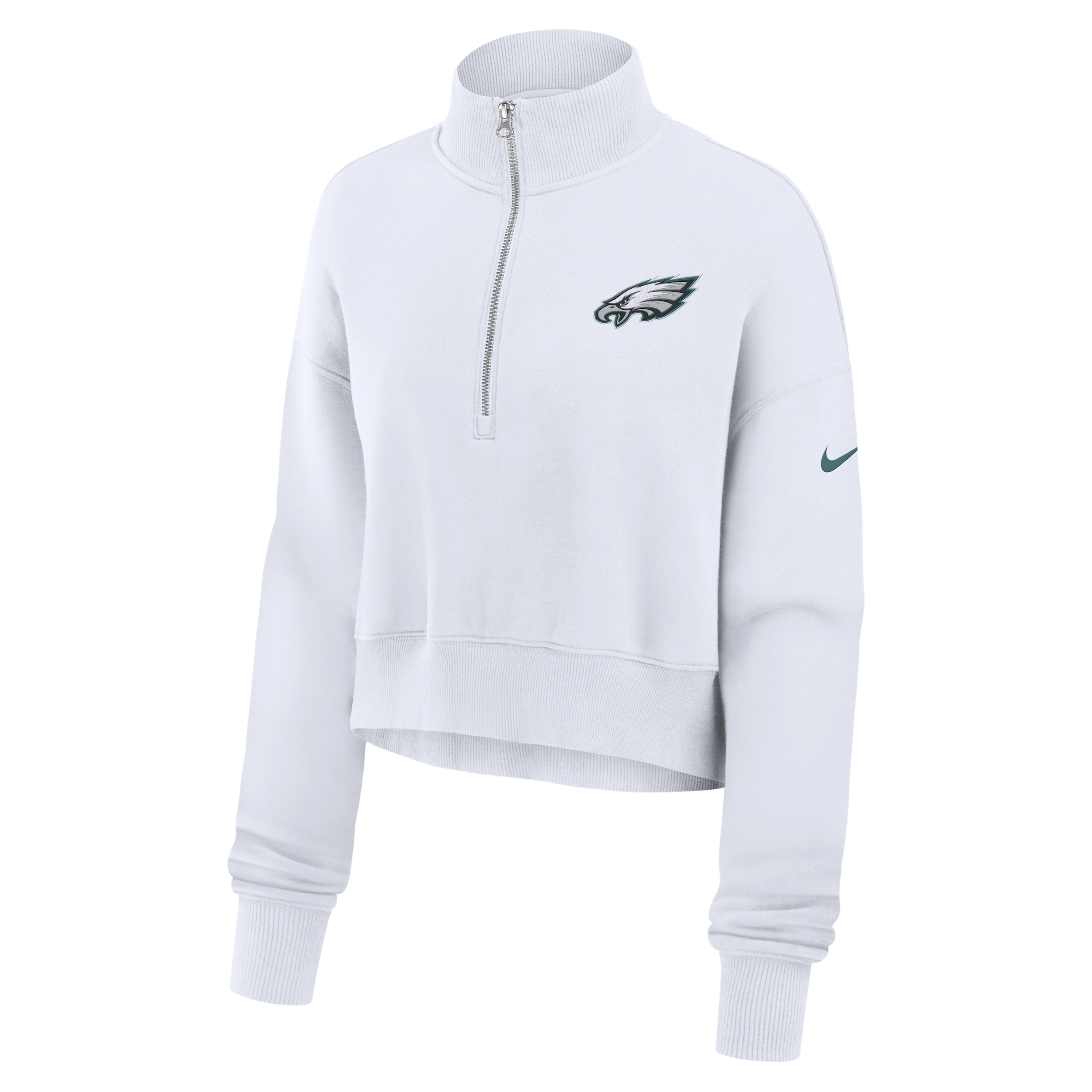 Philadelphia Eagles Primetime Phoenix Nike Women's NFL Oversized Cropped 1/4-Zip Crew in White | 01N910A86-LCD