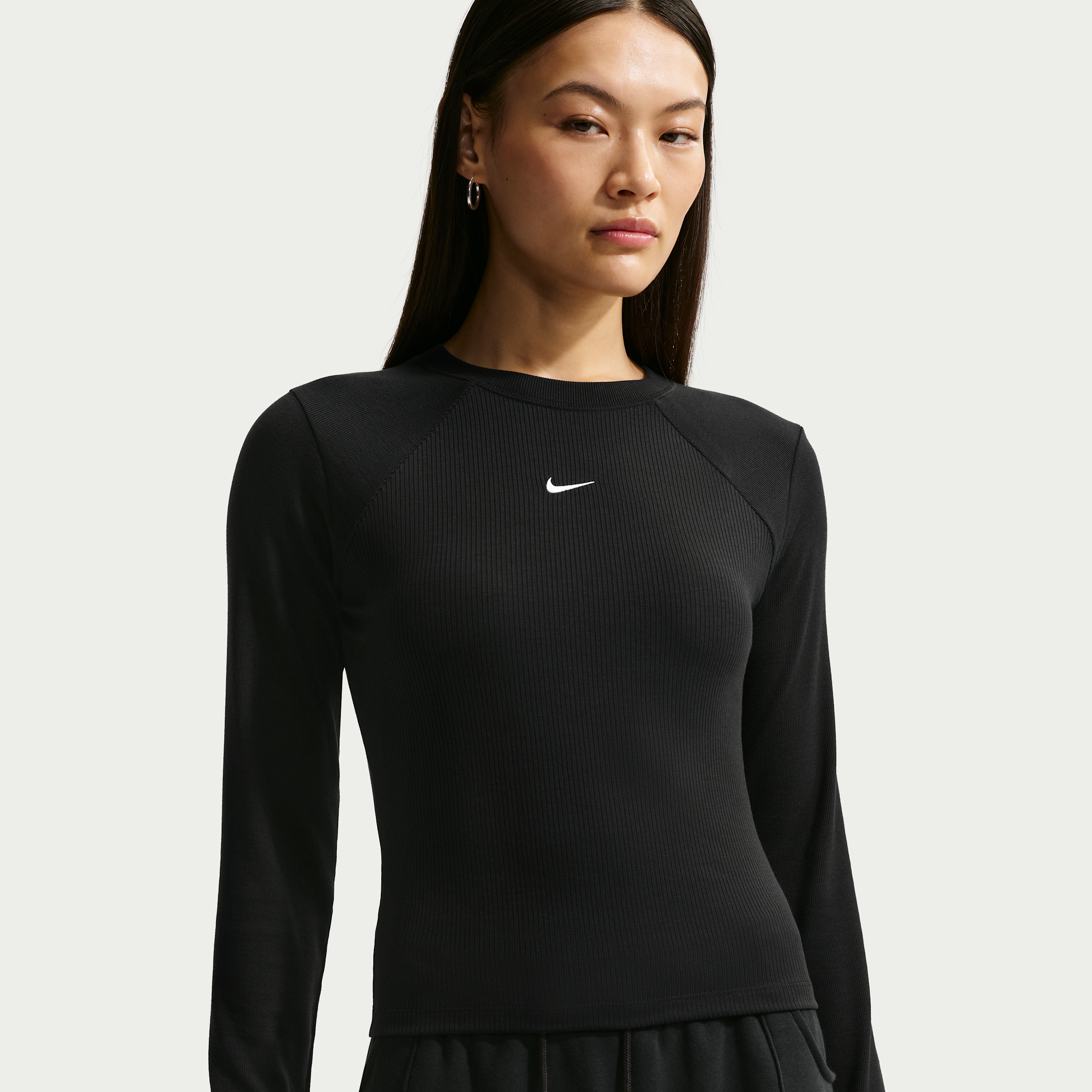 Nike Women's  Sportswear Chill Knit Tight Long-sleeve Ribbed Top In Black