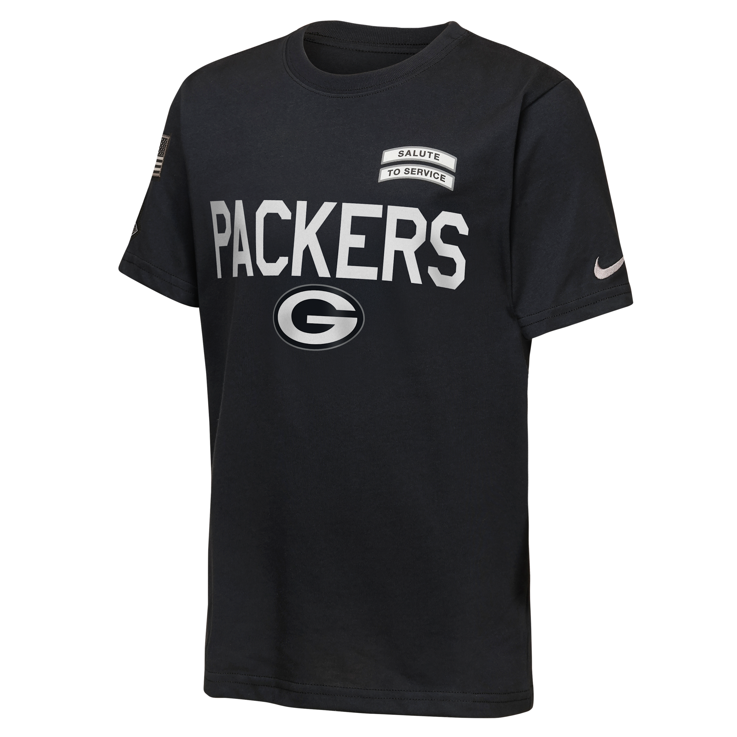 Green Bay Packers Salute to Service Sideline Big Kids' Nike Dri-FIT NFL T-Shirt in Black | Z1B7NFQ7PCK-NAW