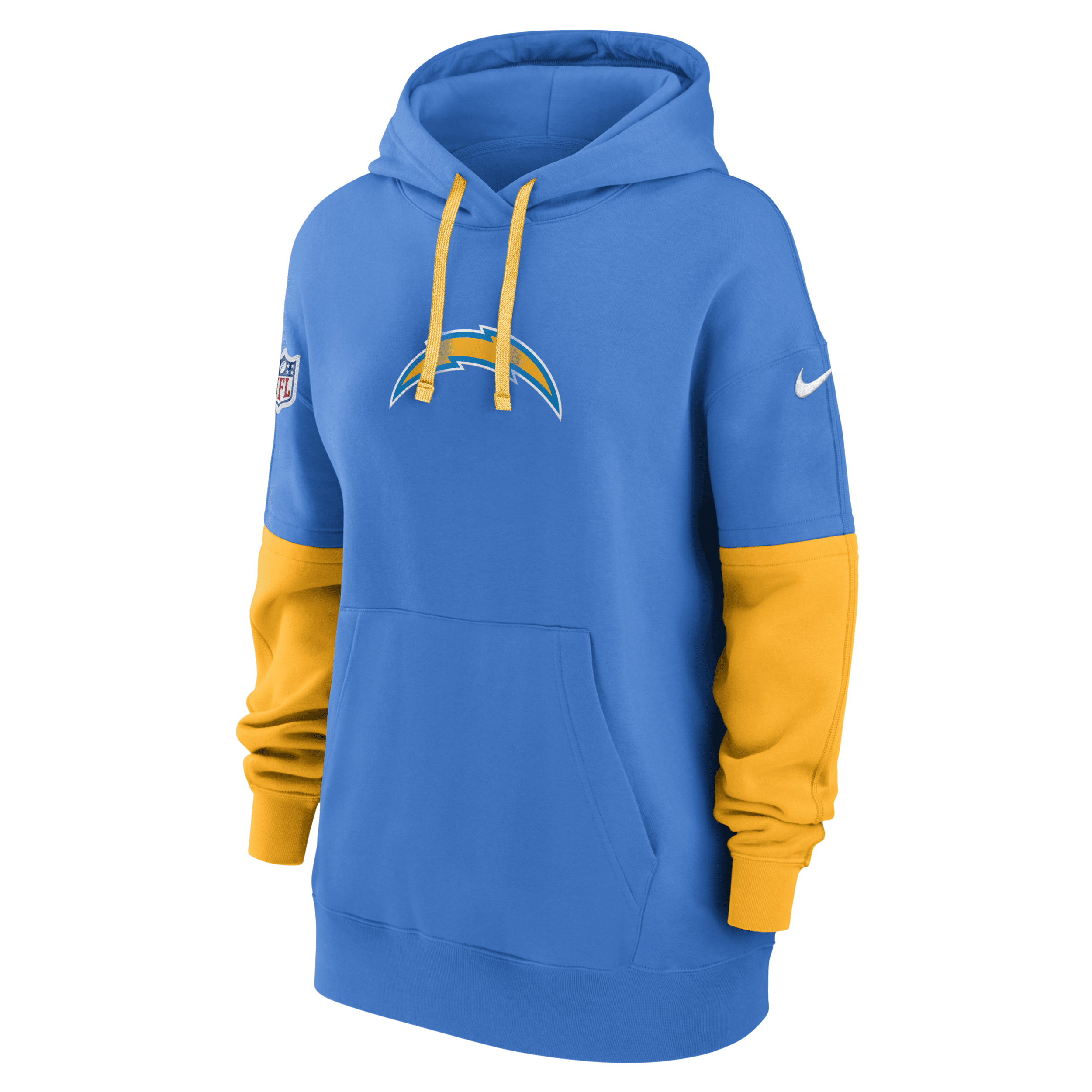 Nike Women's Powder Blue/gold Los Angeles Chargers 2024 Sideline Essential Fleece Pullover Hoodie In Blue