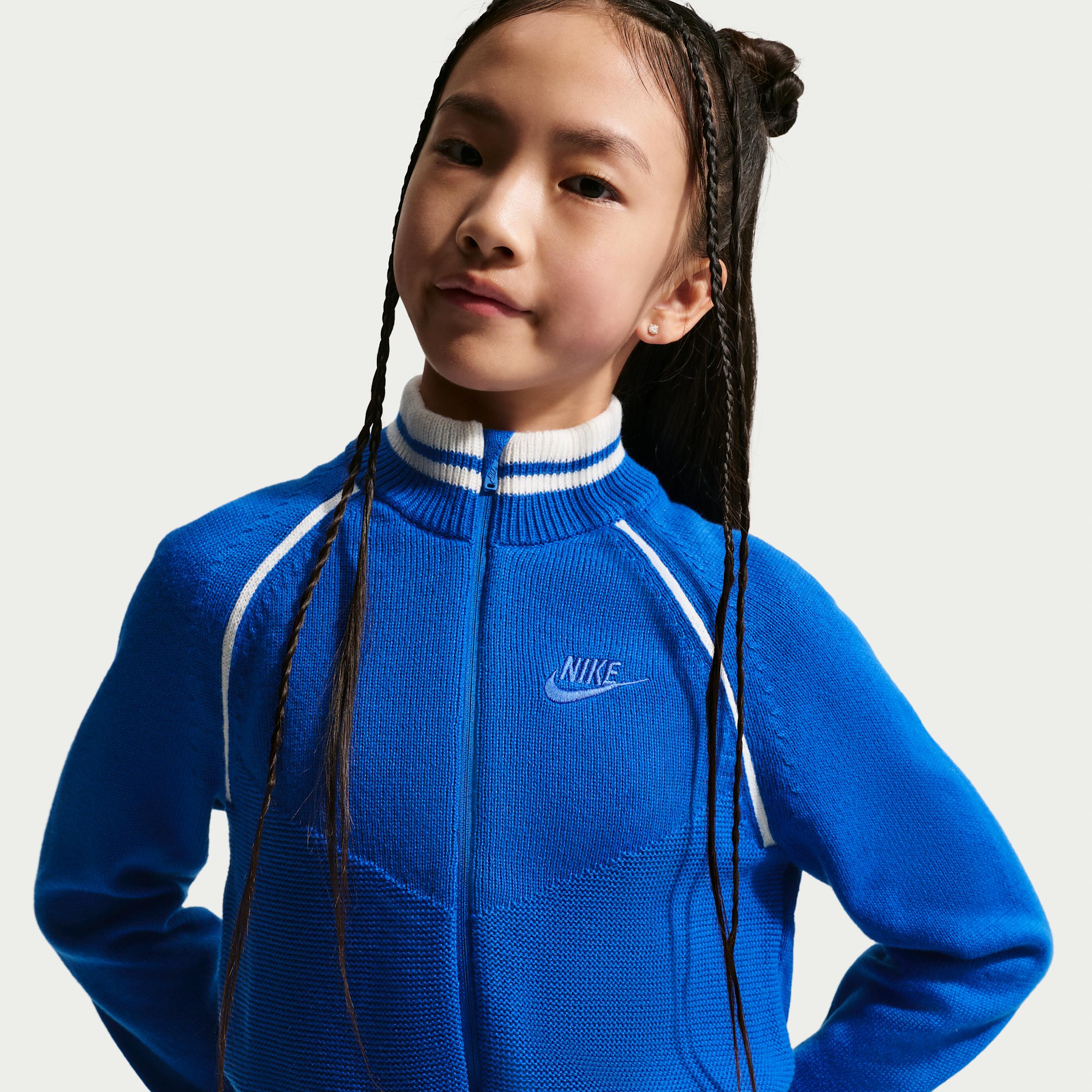 Nike Sportswear Collection Big Kids' (Girls') Sweater Track Jacket in Blue | IM4505-480