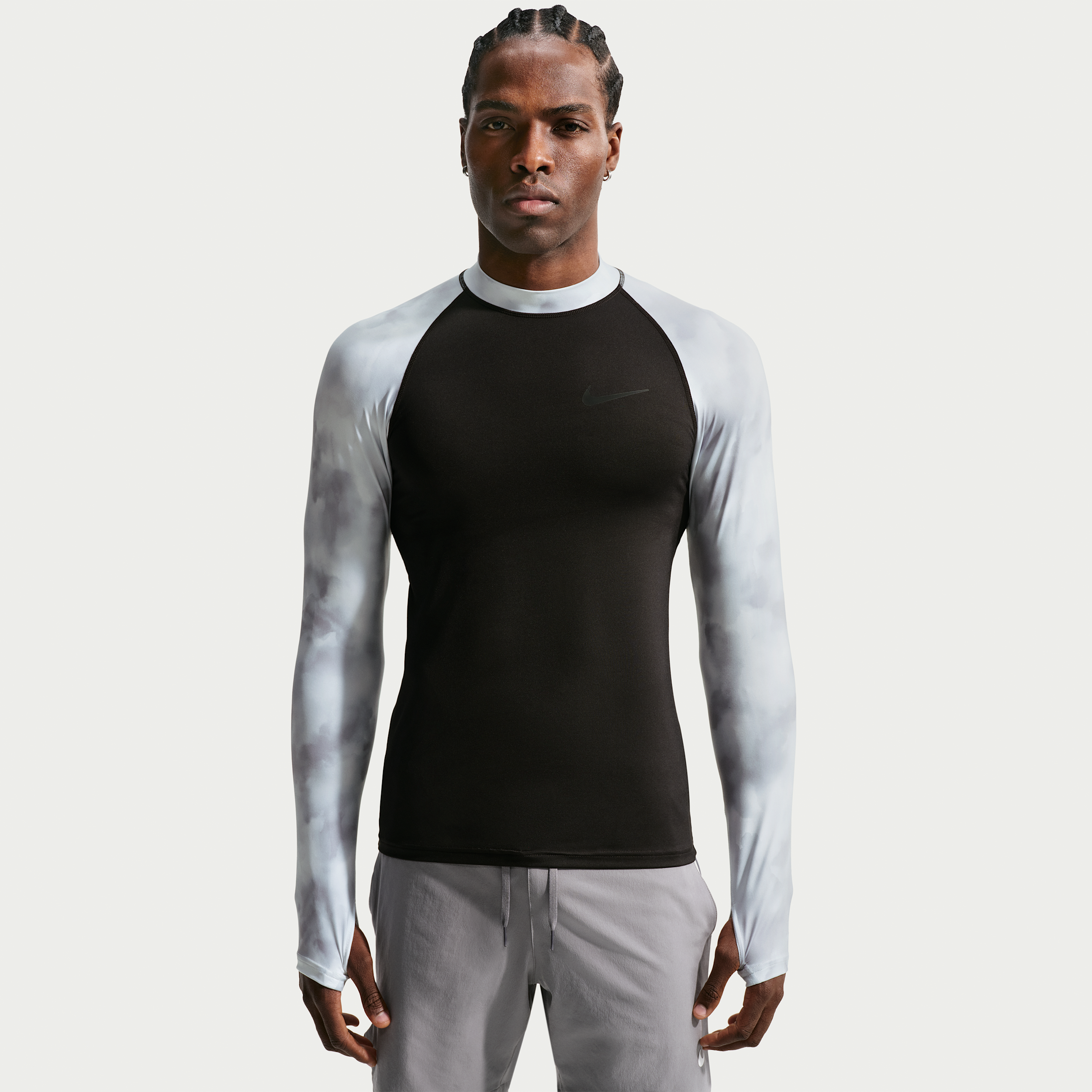 Nike Men's Swim Whitewater Long Sleeve Rashguard Top in Black | NESSG475-054