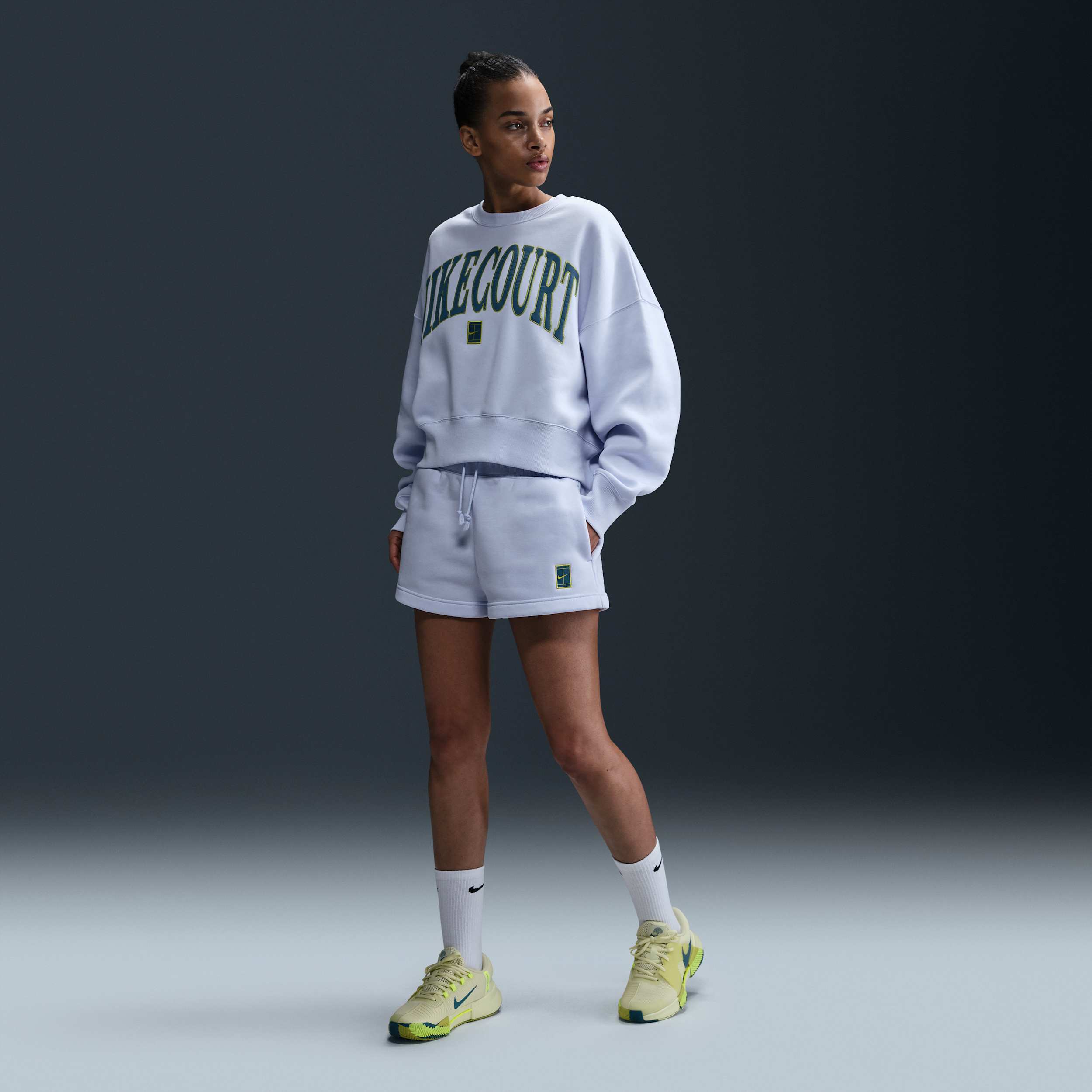Nike Women's Court Phoenix Fleece High-waisted Loose Shorts In Grey