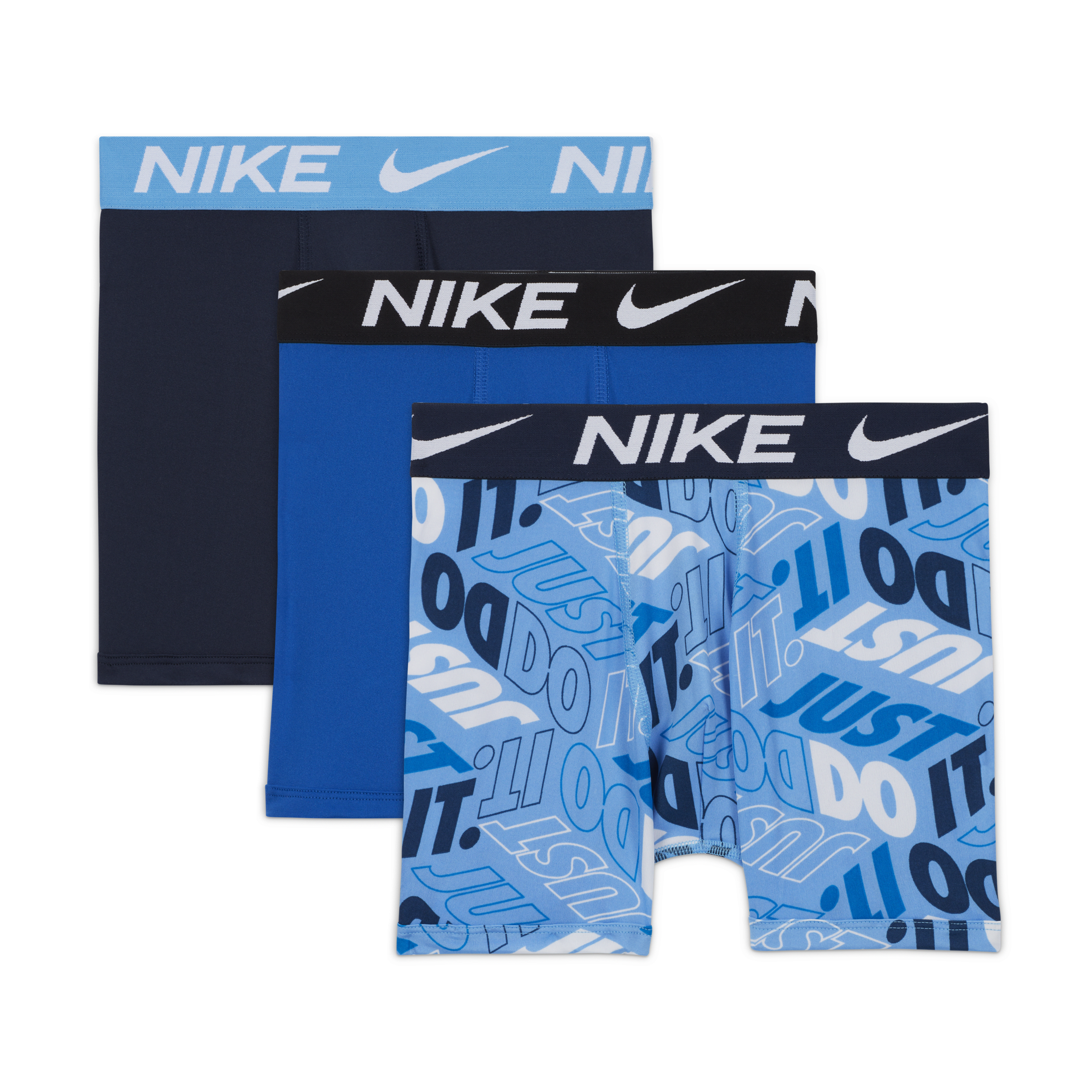 Nike Babies' Dri-fit Printed Essentials Big Kids' Boxer Briefs (3-pack) In White