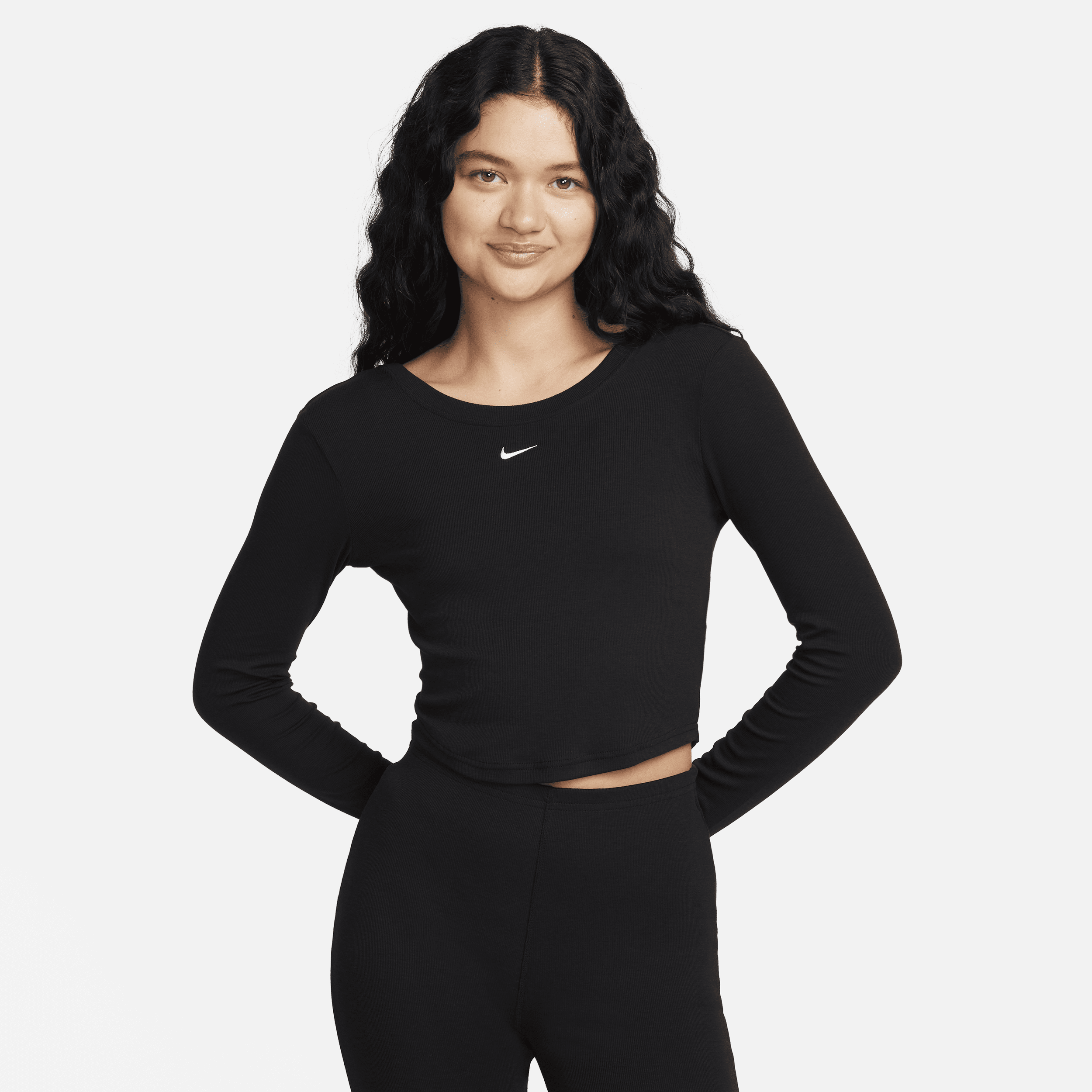 Nike Women's  Sportswear Chill Knit Tight Scoop-back Long-sleeve Mini-rib Top In Black