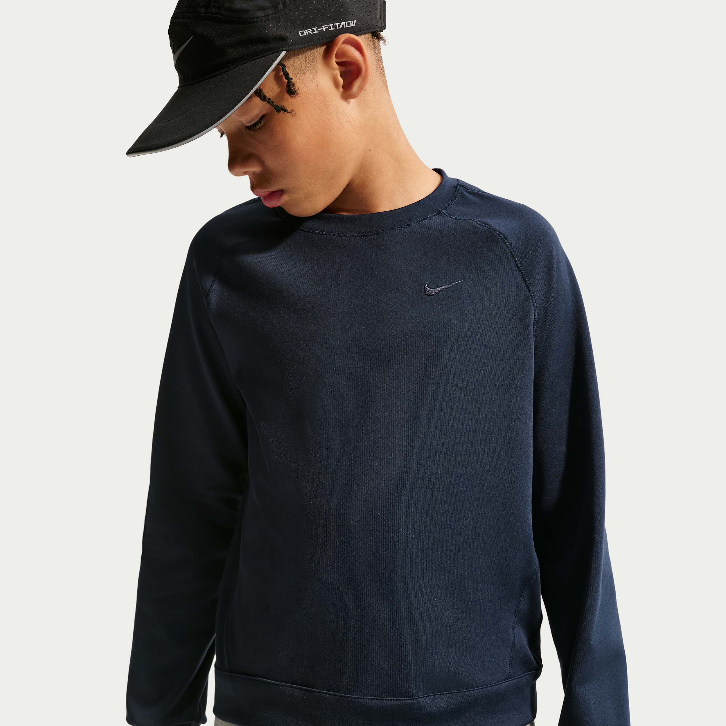 Nike Primary Nano Big Kids' (Boys') Dri-FIT UV Long-Sleeve Crew-Neck Top in Blue | IU3141-451