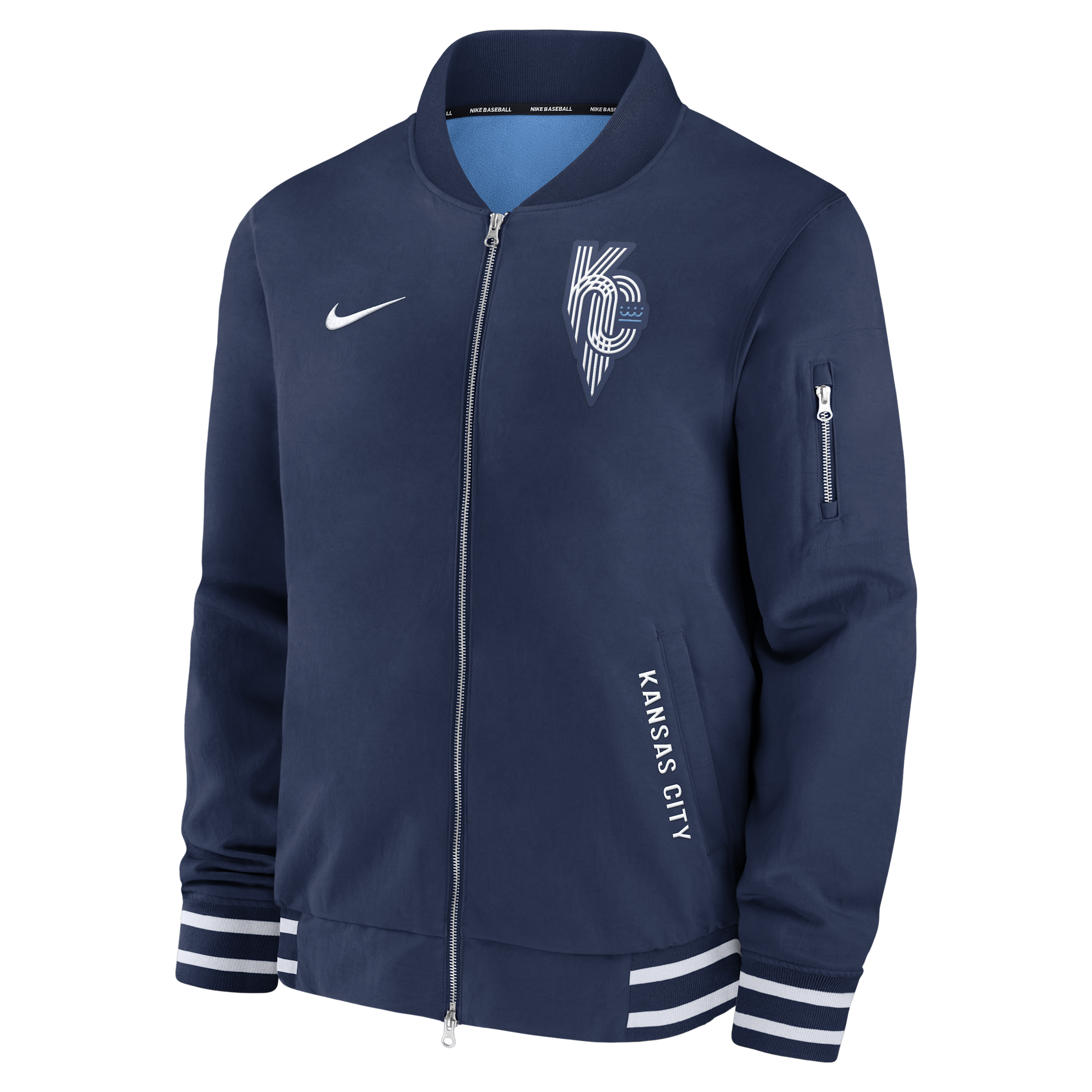 Nike Men's Navy Kansas City Royals Authentic Collection City Connect Full-zip Bomber Jacket In Blue